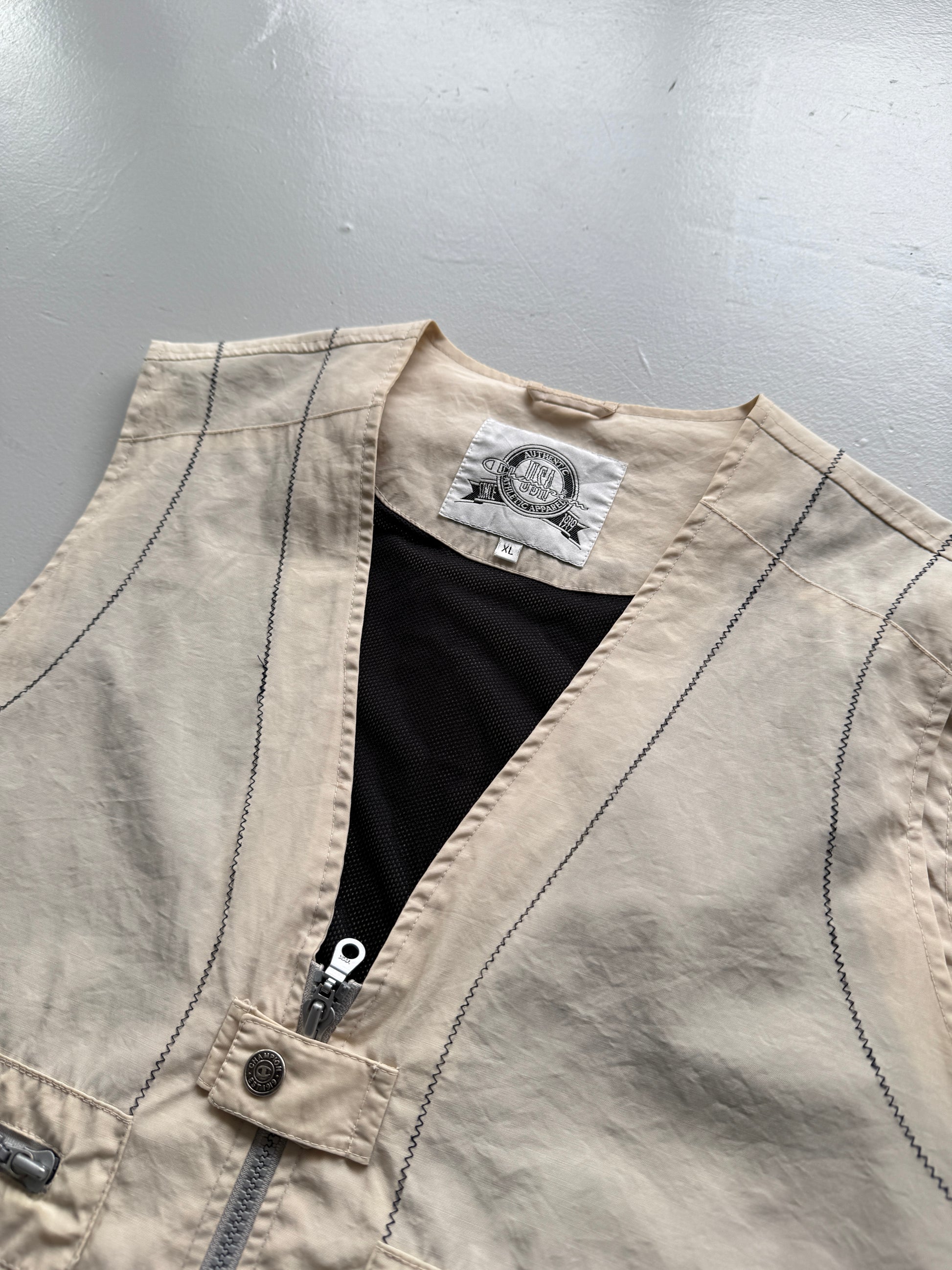 Cream Champion 90's Vintage Utility Vest Gillet - XL