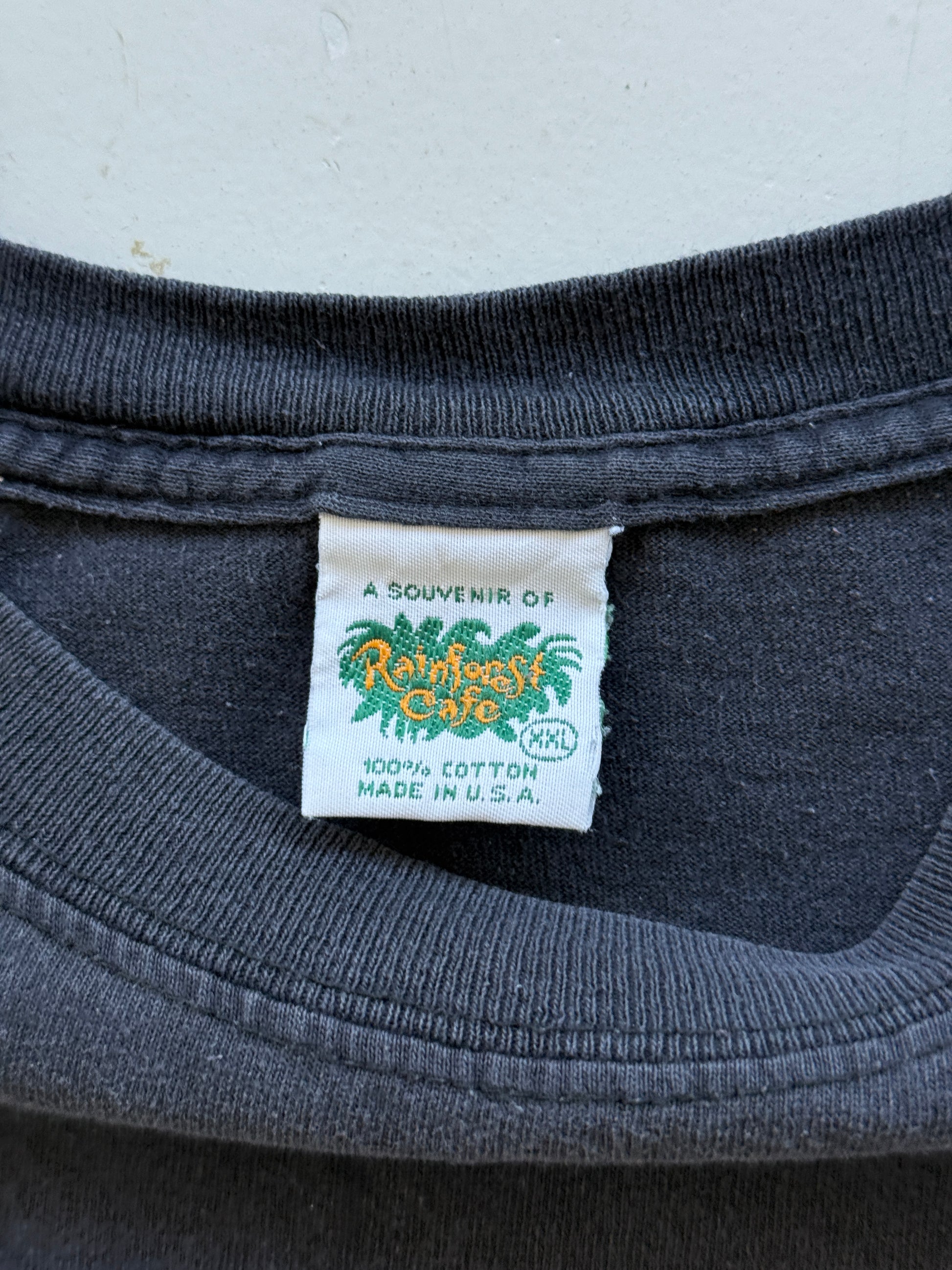 Black Faded Rainforest Cafe 00's Vintage Graphic T-Shirt - XXL