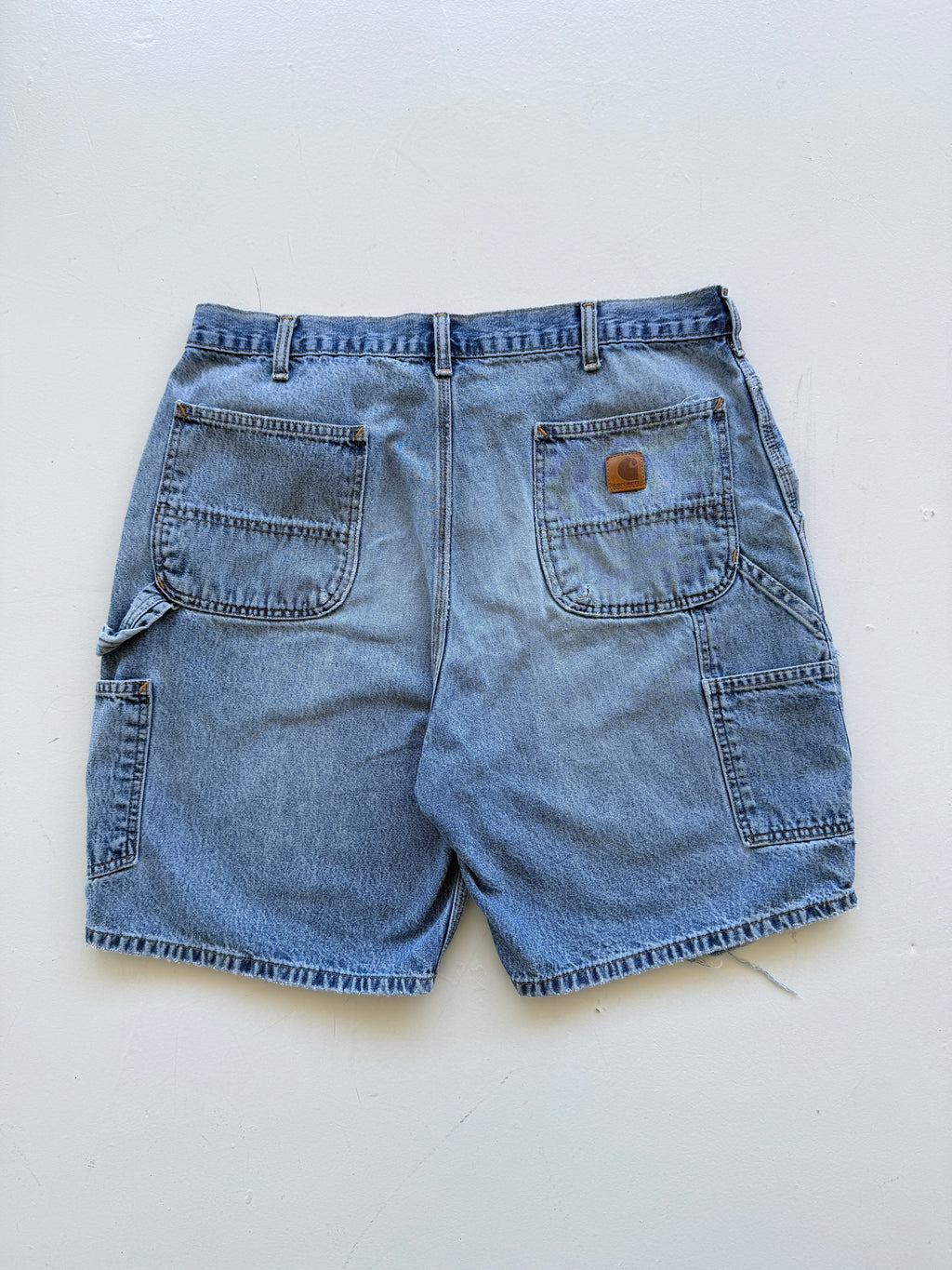 Blue Carhartt 90's Vintage Thrashed Denim Workwear Shorts - W38 x L8.5