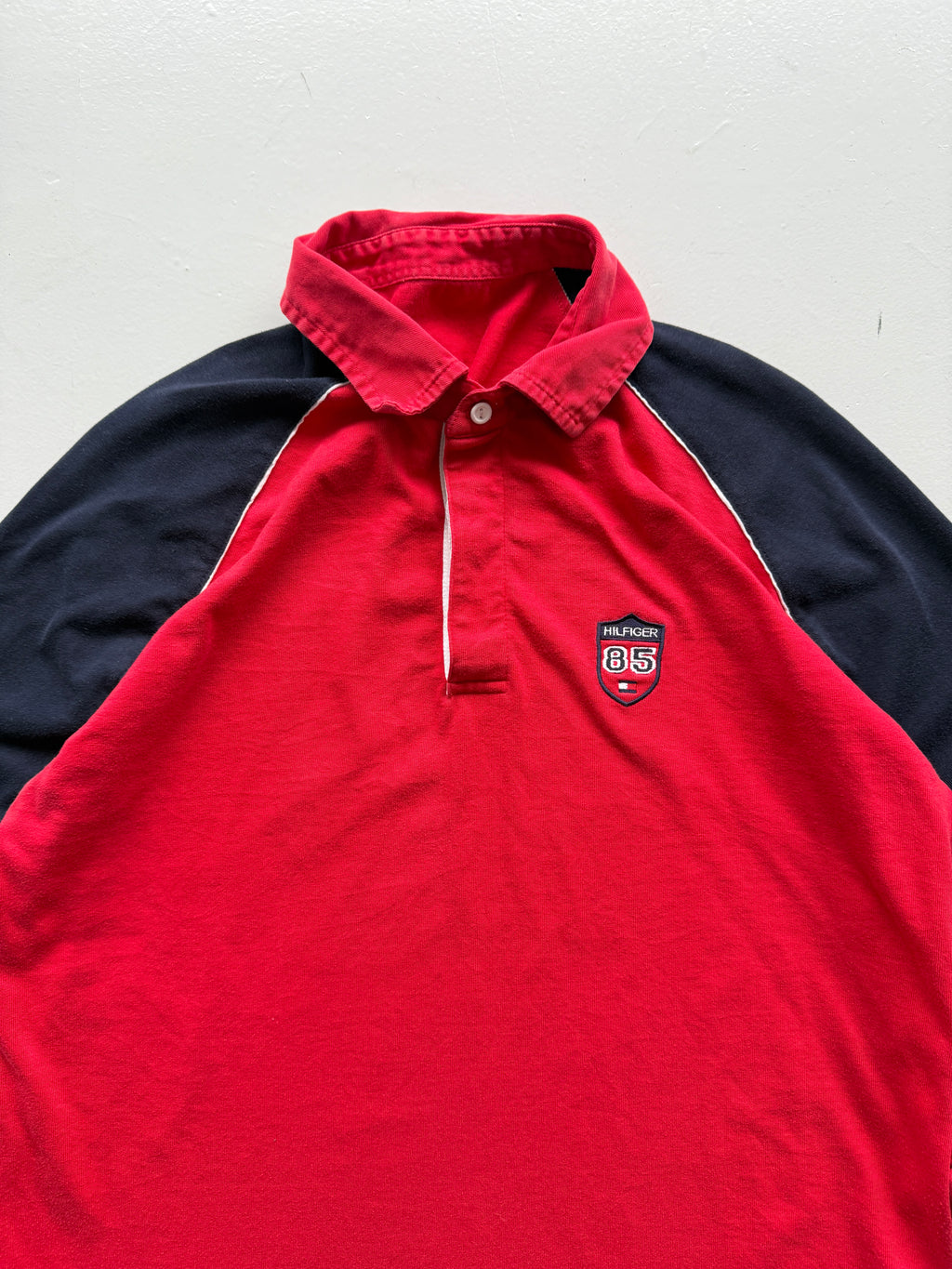Red Tommy Hilfiger 00's Vintage Y2K Long Sleeve Rugby Polo Shirt - Medium