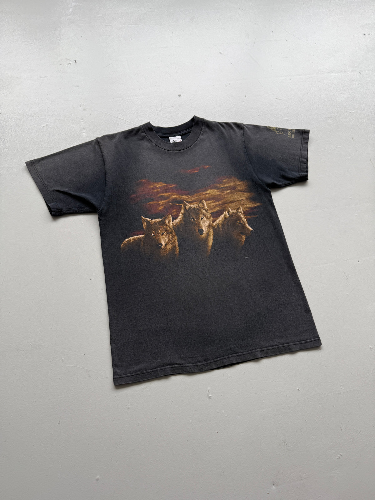 Faded Black Wolf 90's Vintage Graphic T-Shirt - Small