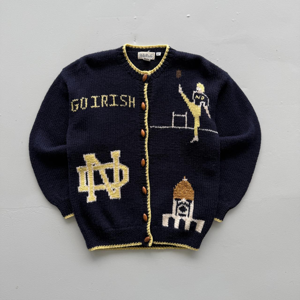 Navy Fighting Irish Hand Knitted Woollen Vintage 90s Cardigan - Medium