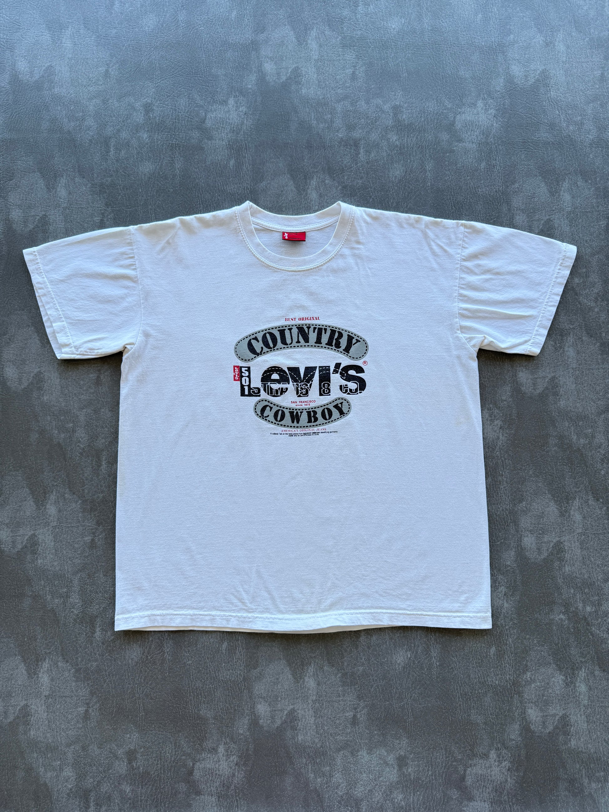 White Levi's Country Cowboy 90's Vintage Graphic T-Shirt - Large Boxy