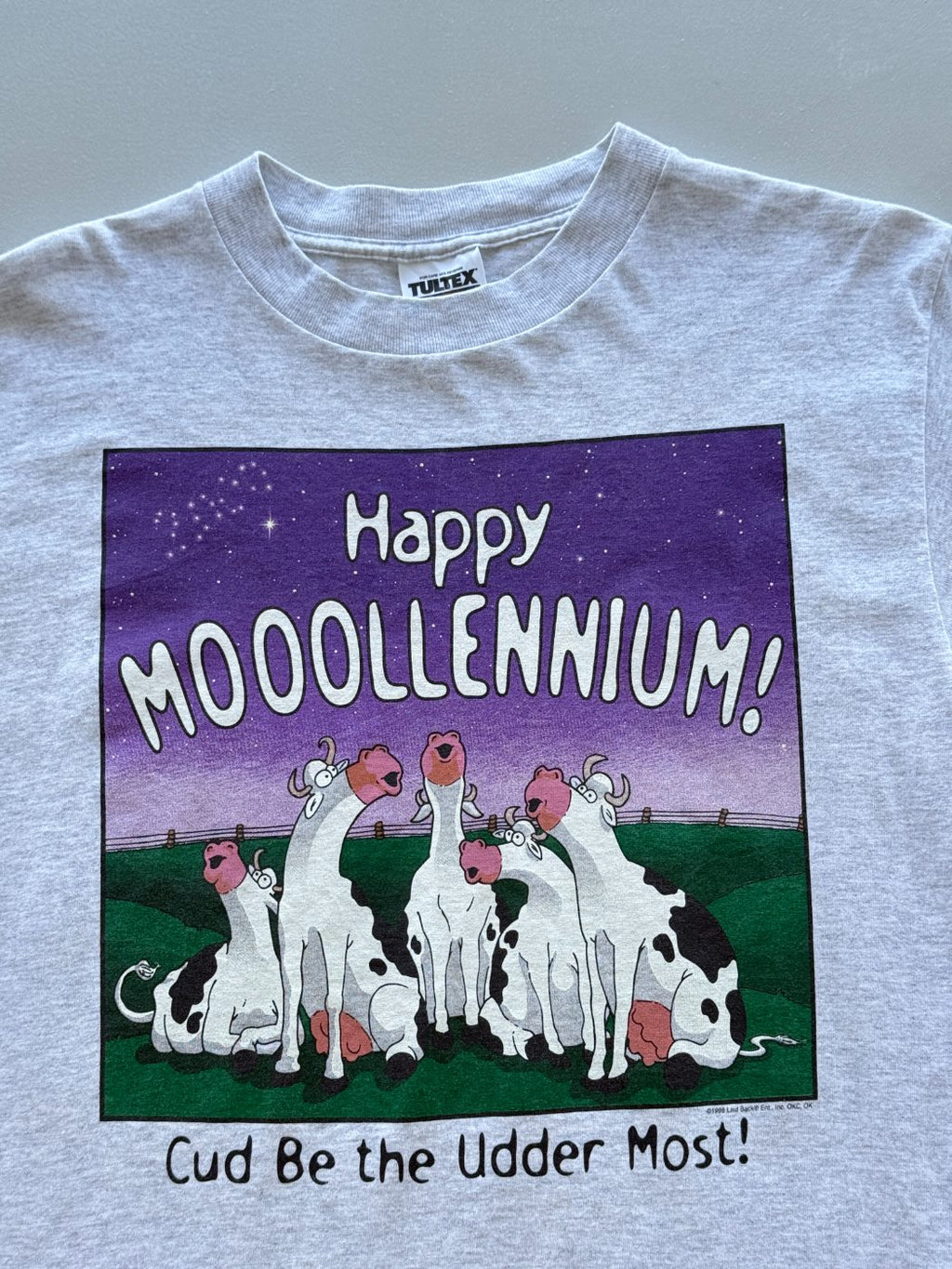 Tultex Happy Mooollennium Novelty 90's Vintage Graphic T-Shirt - Large