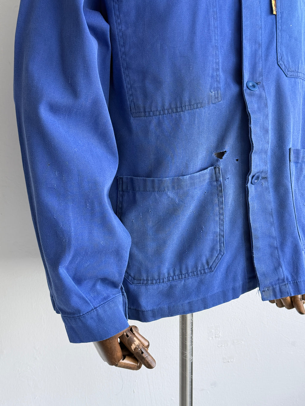 Thrashed Blue French 80's Vintage Workwear Chore Jacket CH516 - Large