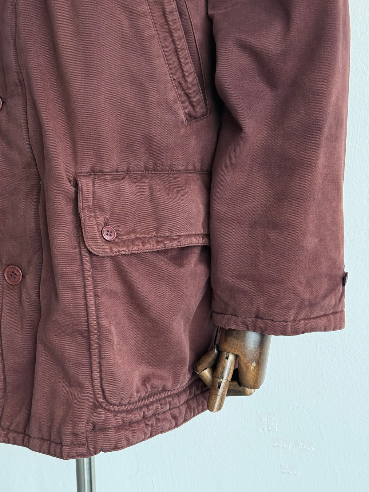 Aquascutum Burgundy Corduroy Collar Vintage Insulated Barn Jacket - Large