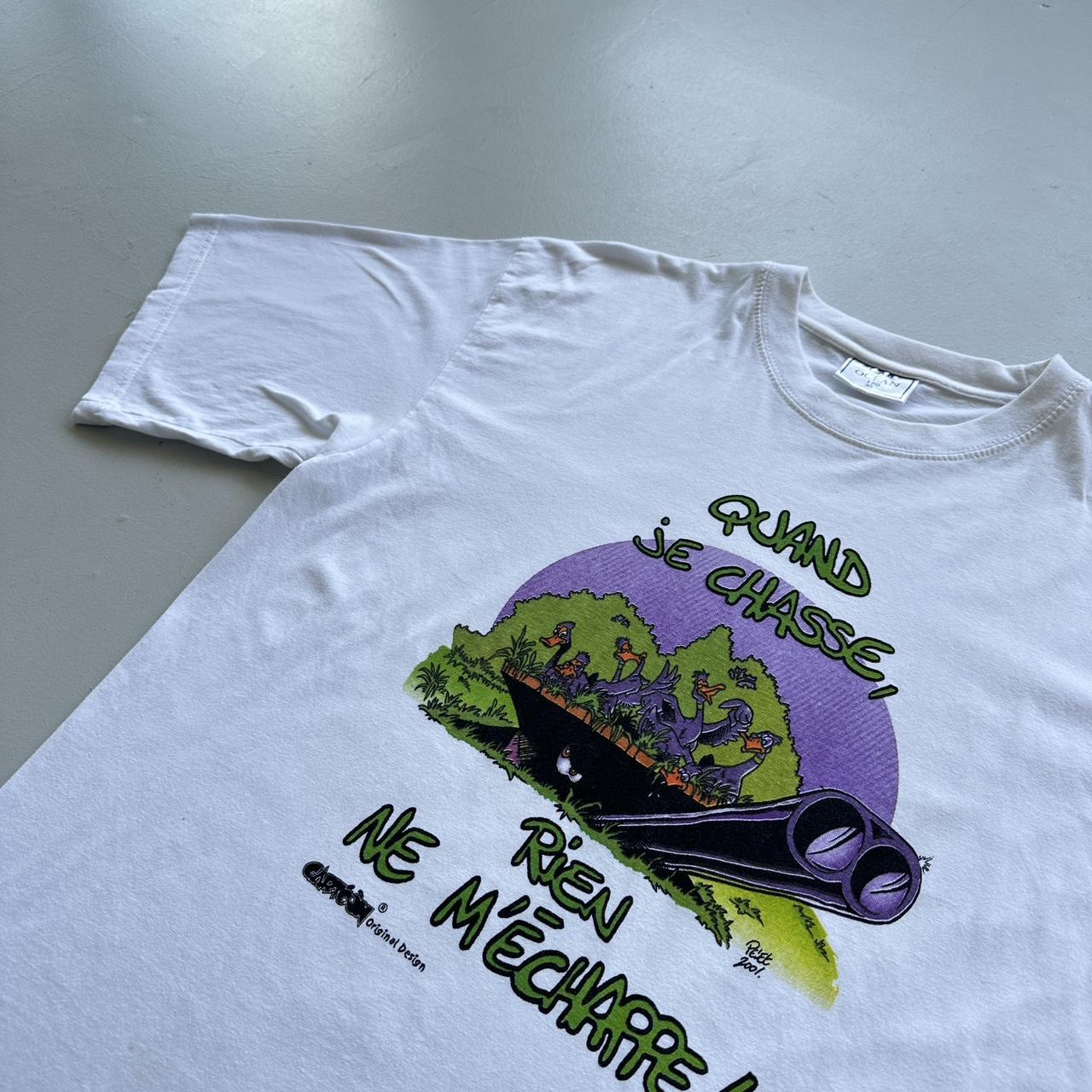 White Novelty Ducks French Cartoon Vintage 90's T-shirt - Large