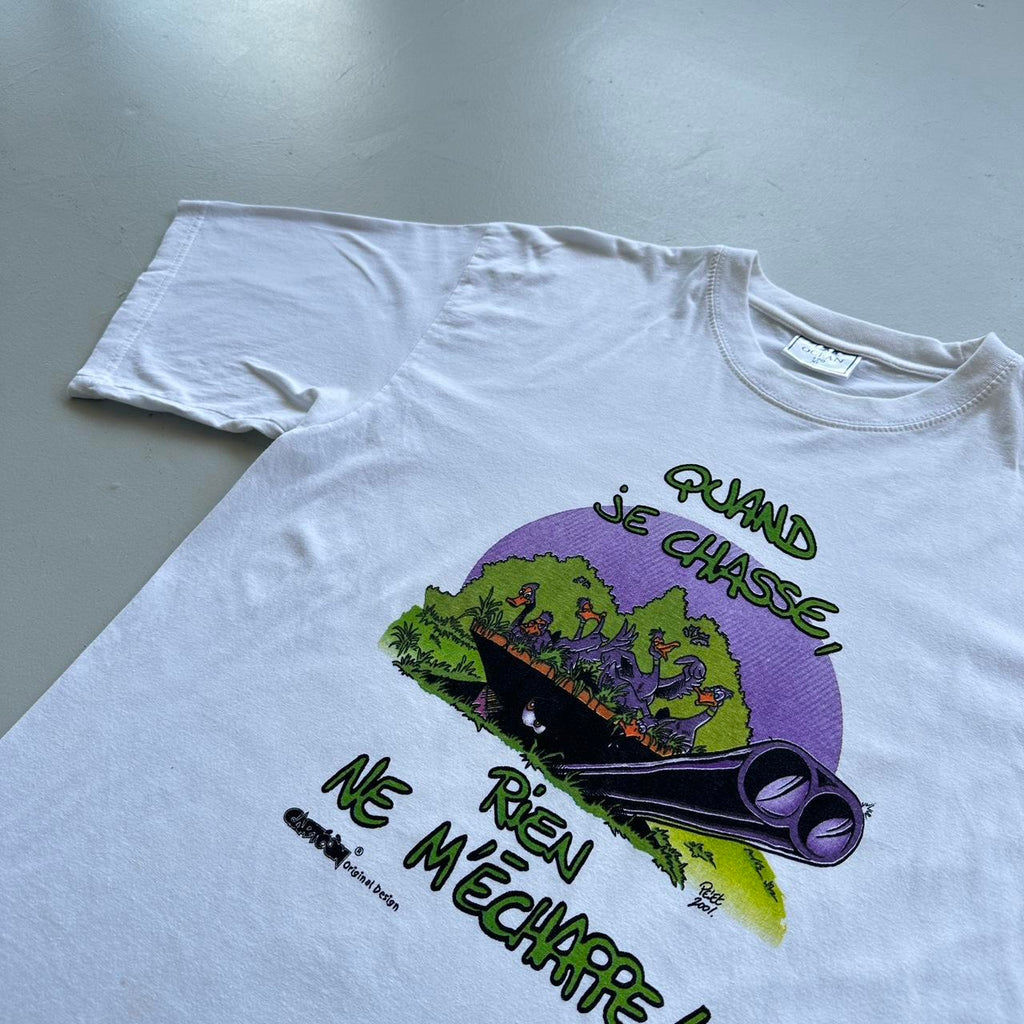 White Novelty Ducks French Cartoon Vintage 90's T-shirt - Large