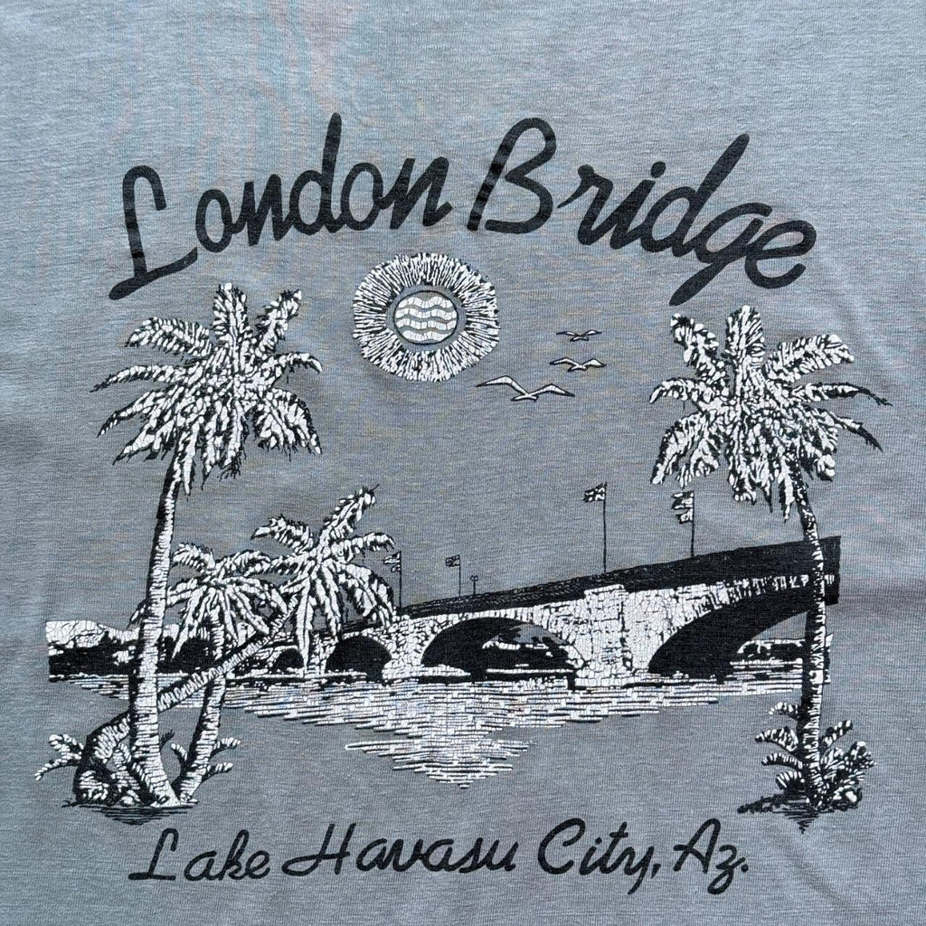 Blue Grey Overdyed London Bridge 90's Tourist Vintage T-shirt - Large