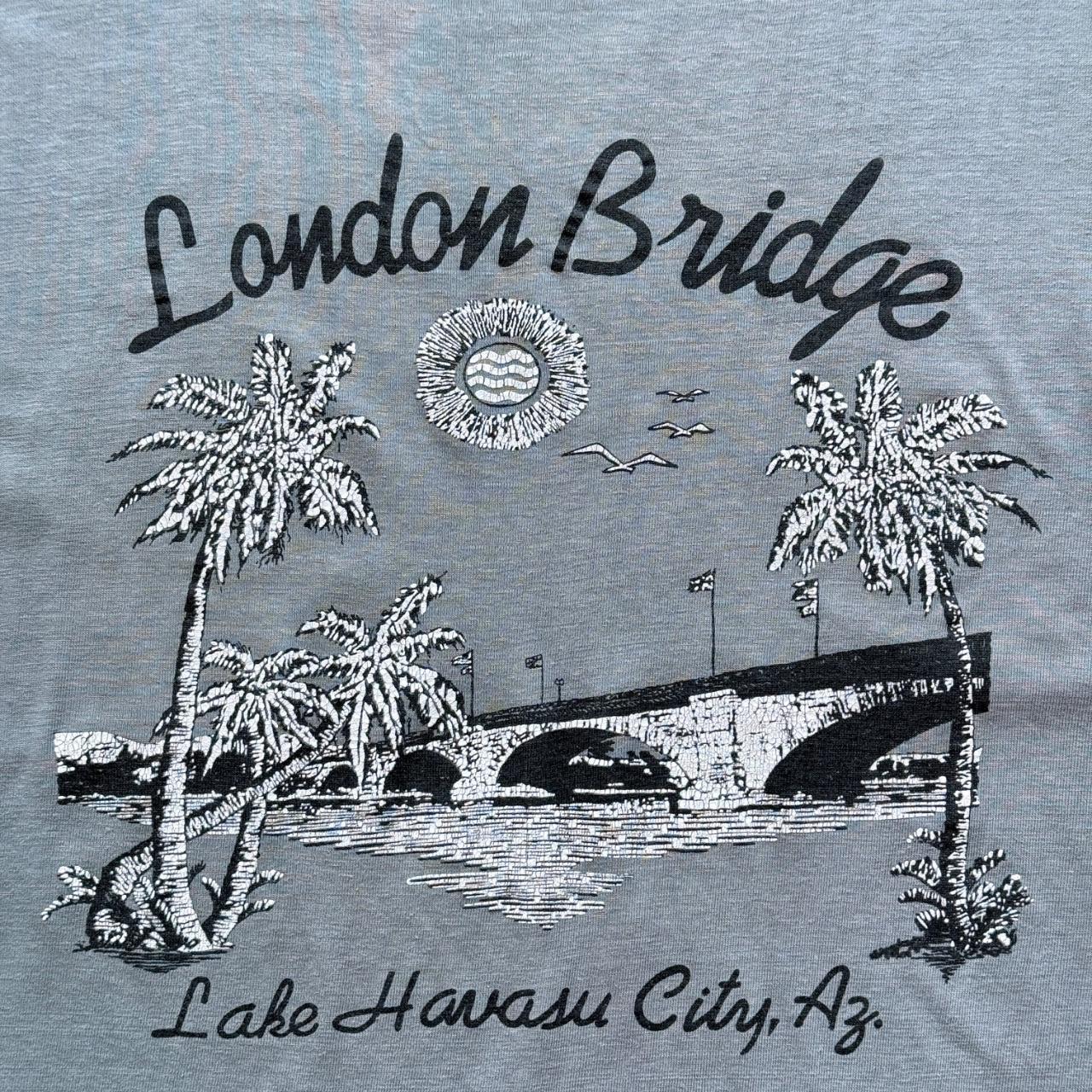 Blue Grey Overdyed London Bridge 90's Tourist Vintage T-shirt - Large