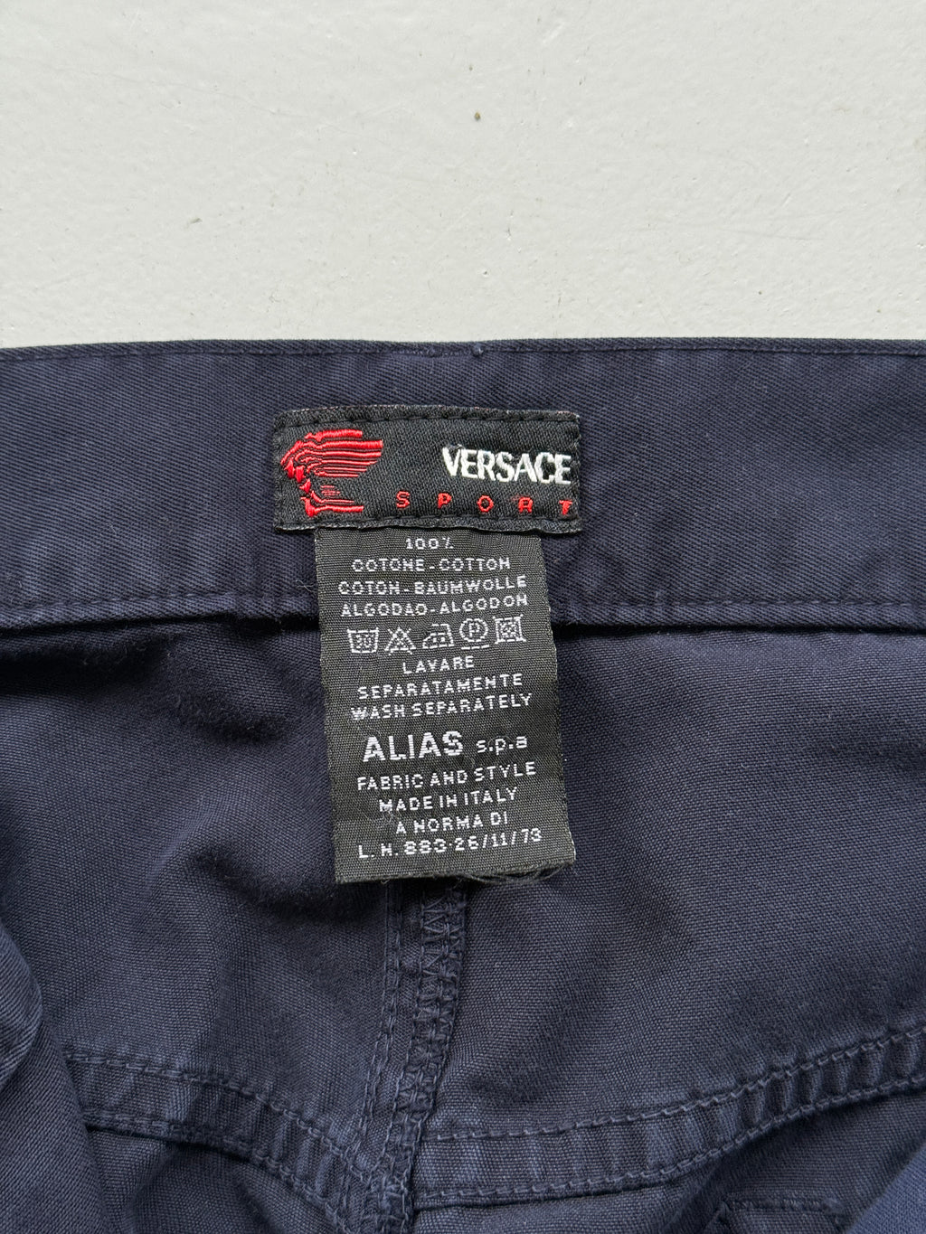 Navy Blue Versace Y2K Vintage Low Rise Faded Trousers - UK 14