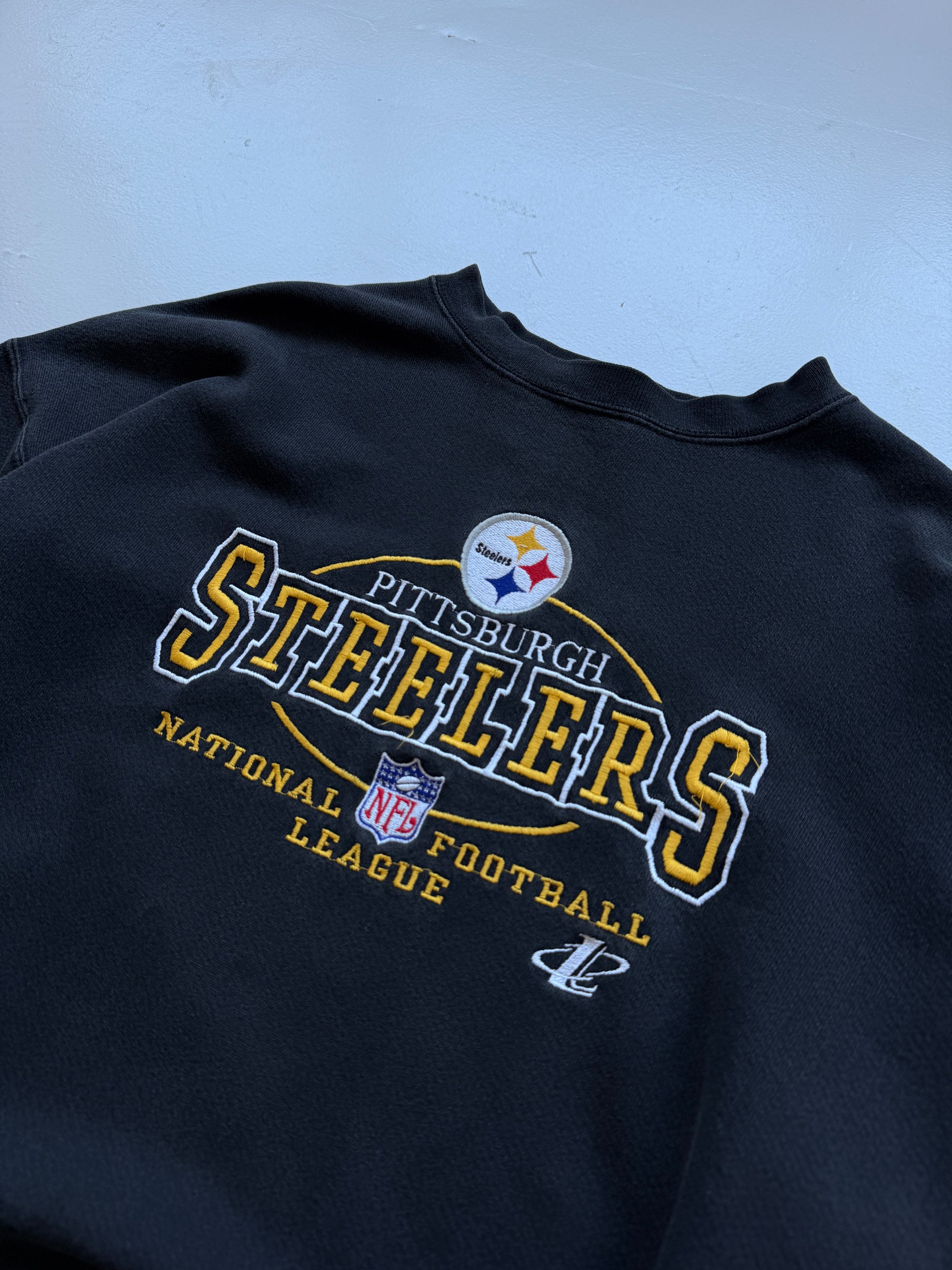 Faded Black Pittsburgh Steelers 90's Vintage Graphic Sweatshirt - Medium