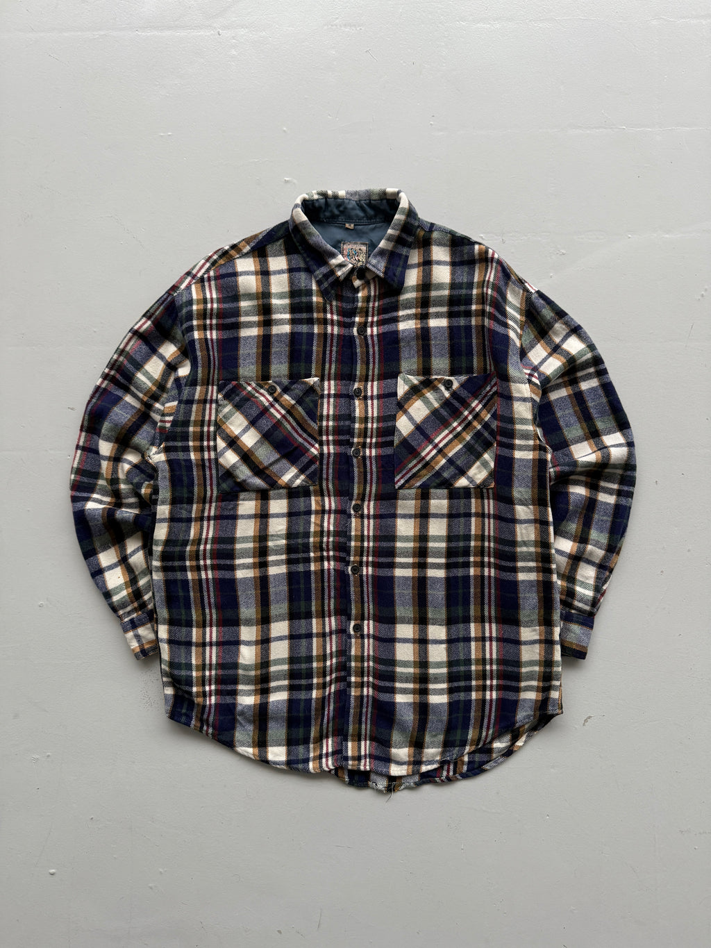 Blue Chequered 90's Vintage Western Long Sleeve Button Down Shirt - Large