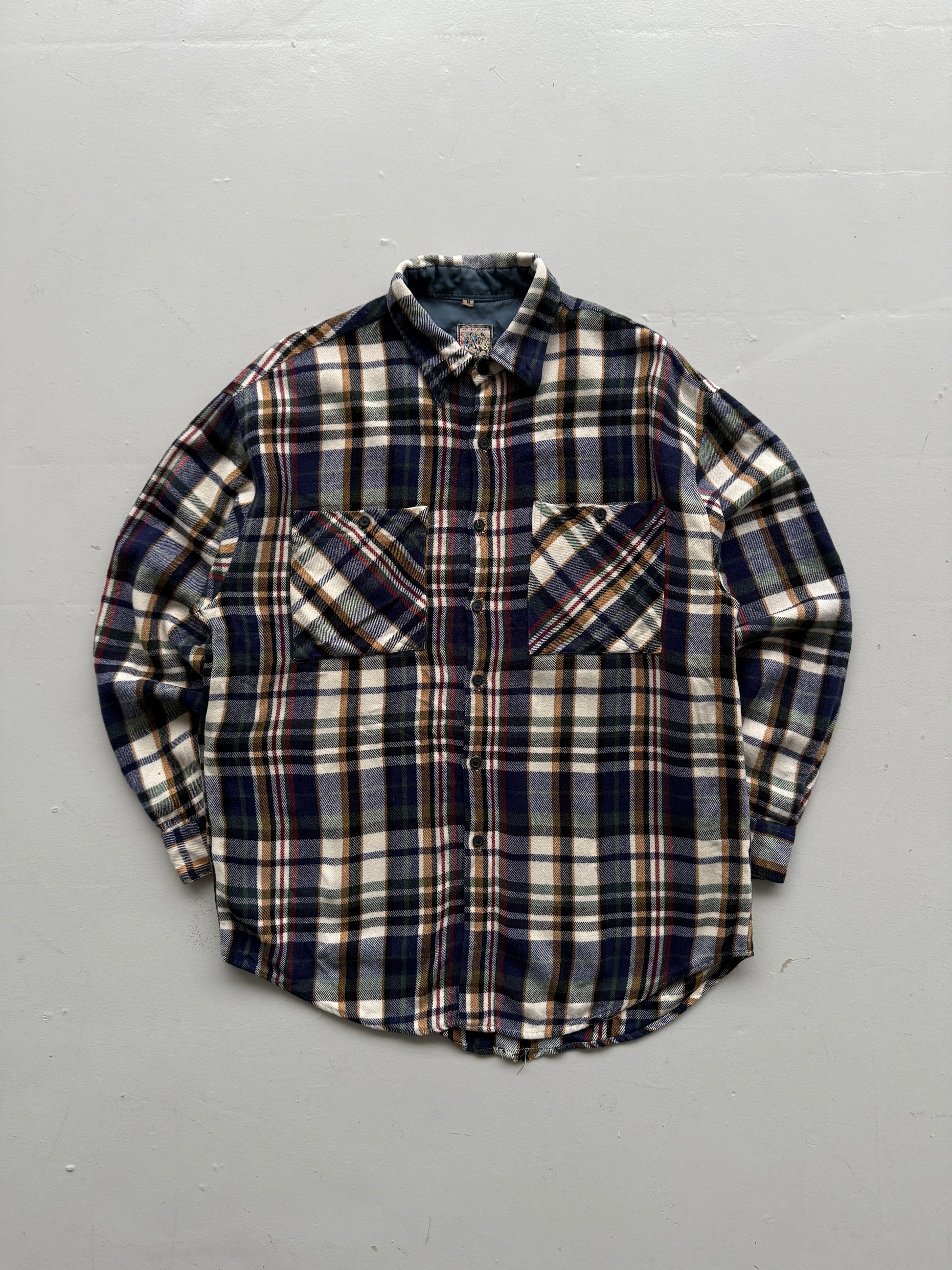 Blue Chequered 90's Vintage Western Long Sleeve Button Down Shirt - Large
