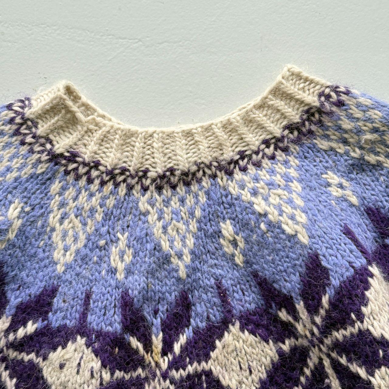 Cream Purple 80’s Vintage Geometric Knit Jumper - Large