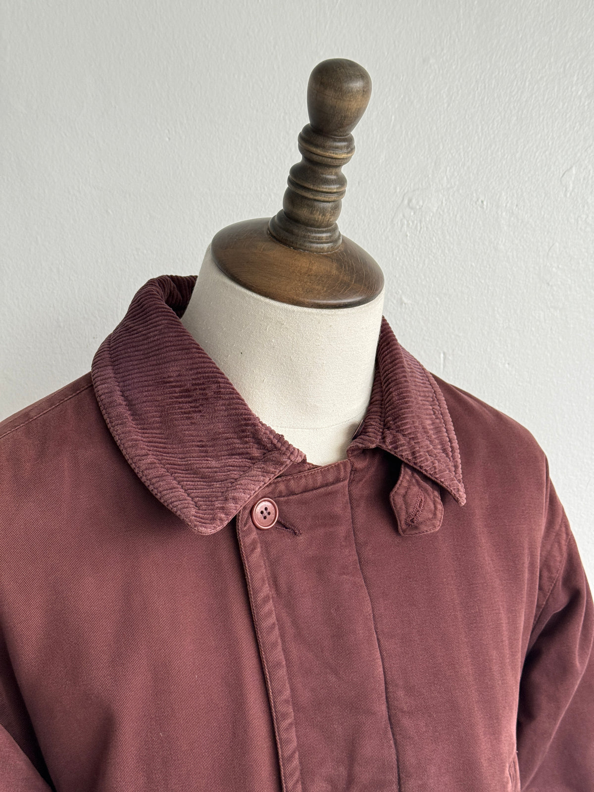 Aquascutum Burgundy Corduroy Collar Vintage Insulated Barn Jacket - Large