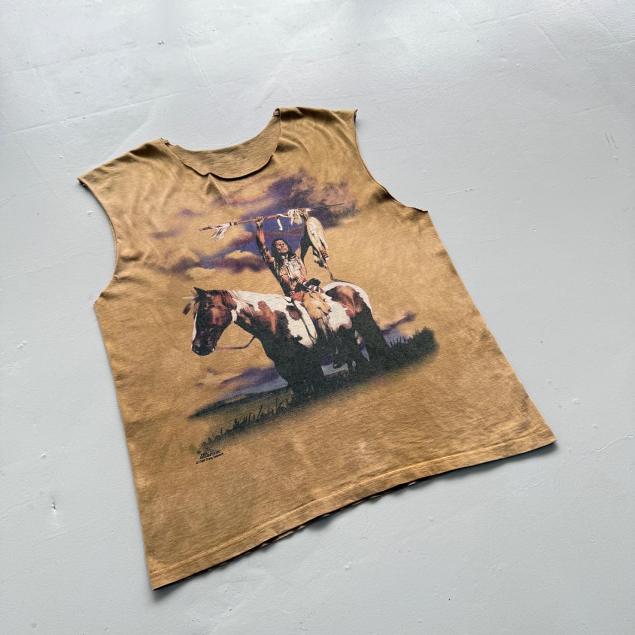 Yellow Native American 90s Vintage Graphic Hand Cut T-shirt Vest - XL