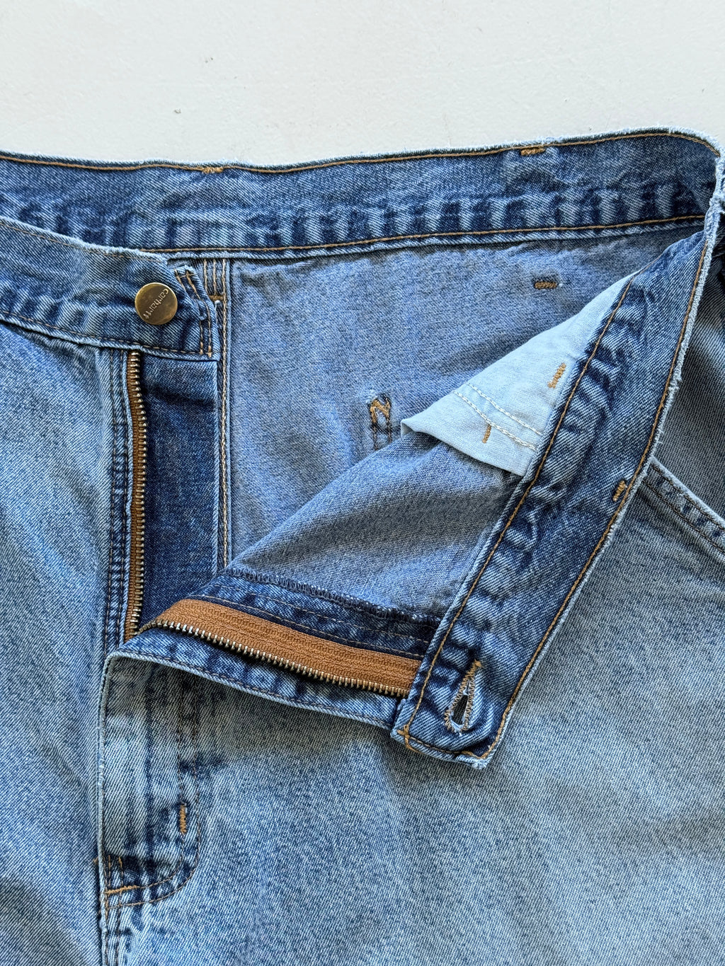 Blue Carhartt 90's Vintage Thrashed Denim Workwear Shorts - W38 x L8.5