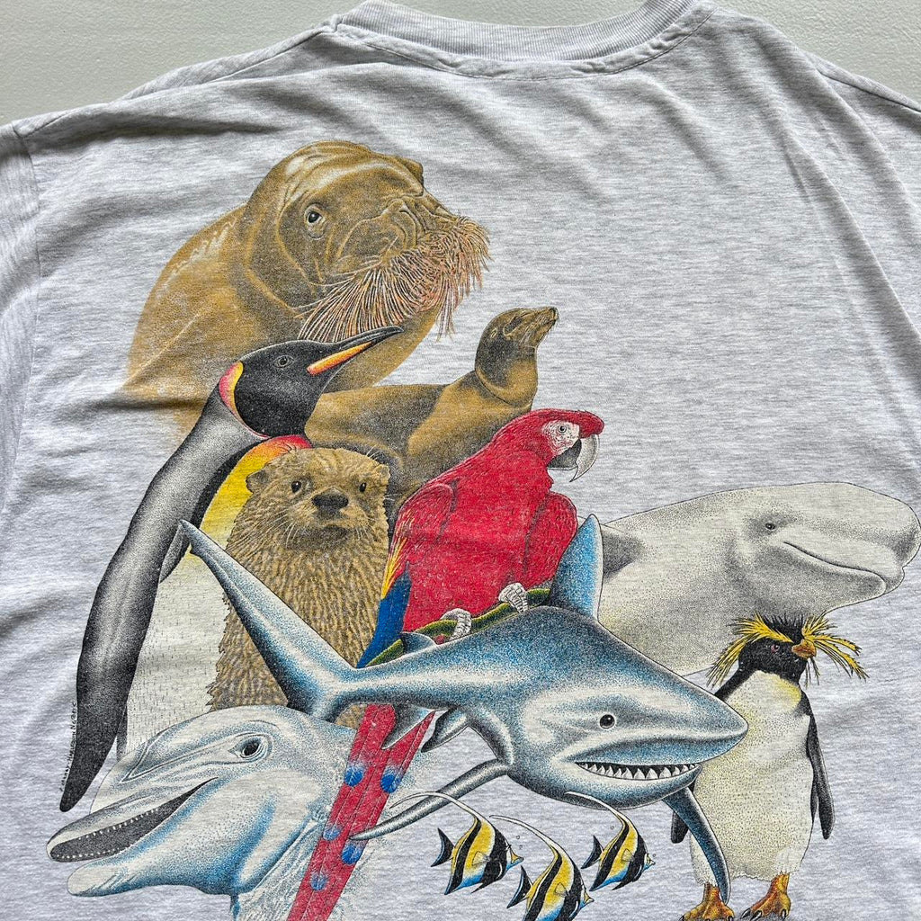 White Nature Animal 80s Vintage Graphic T-Shirt - XL
