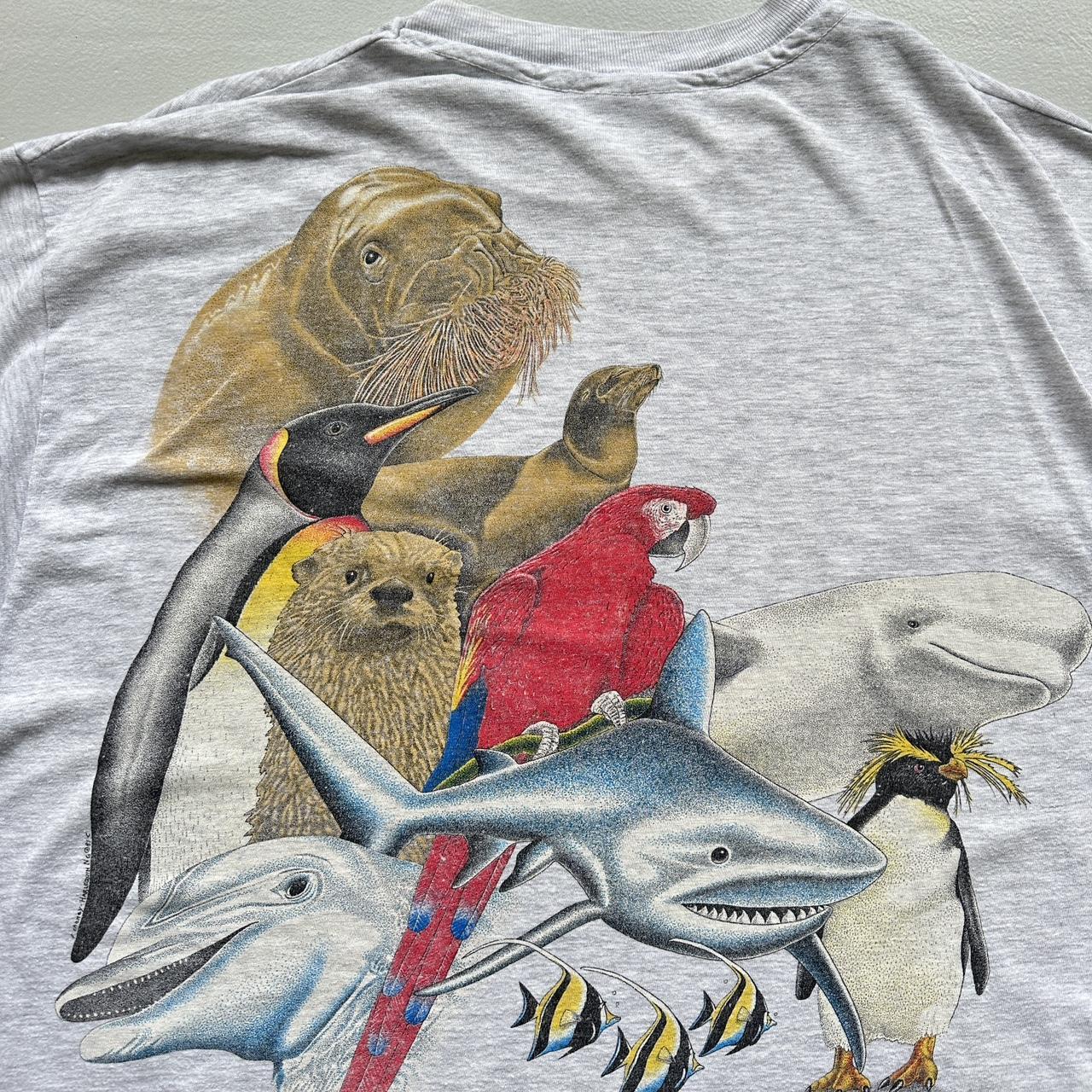 White Nature Animal 80s Vintage Graphic T-Shirt - XL