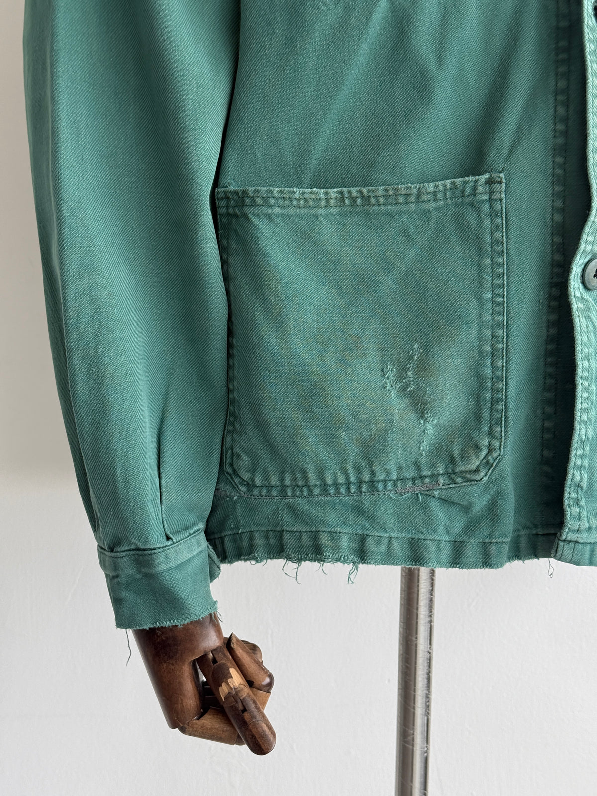 Thrashed Green French 70's Vintage Workwear Chore Jacket CH518 - Small