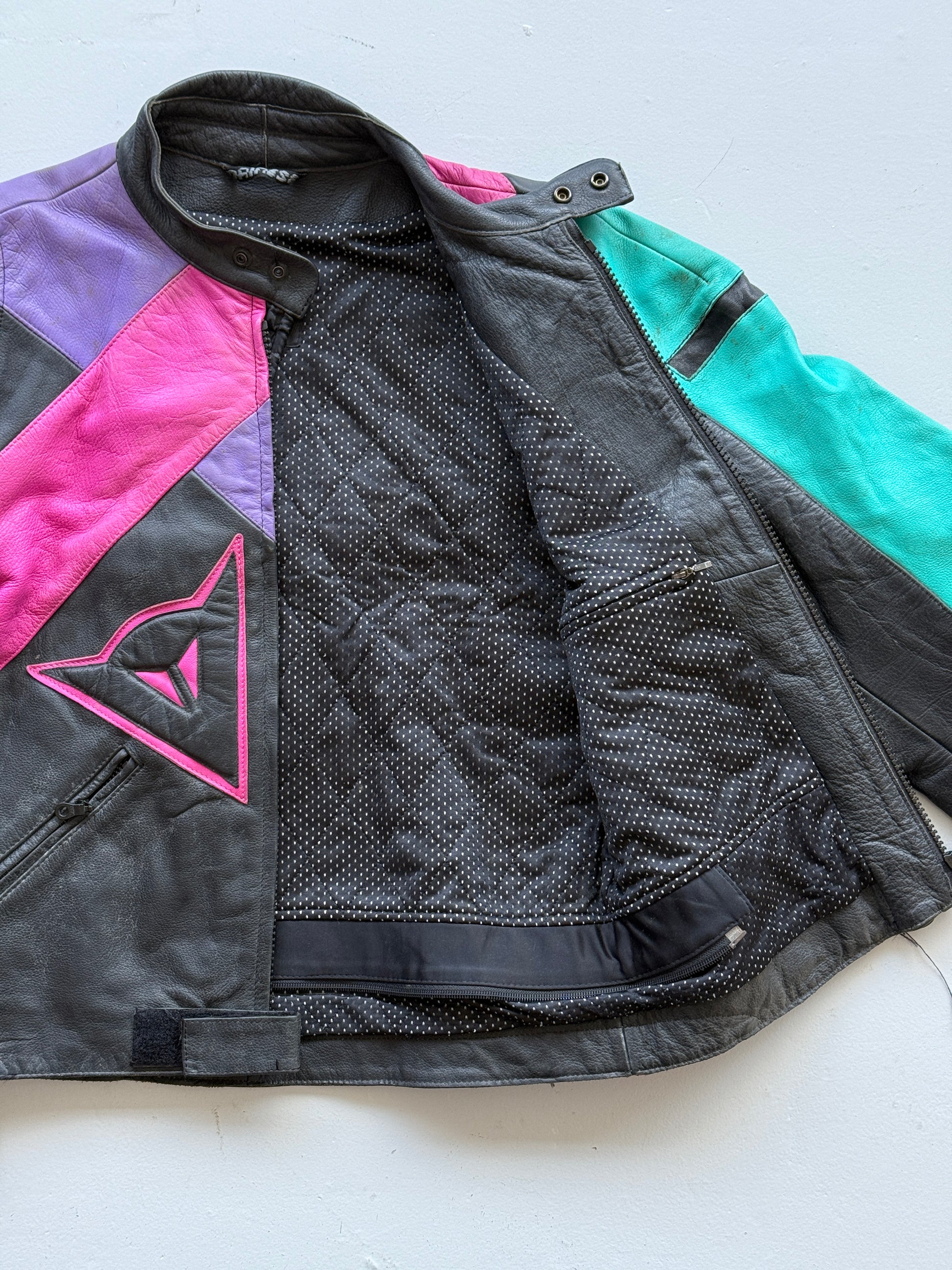 Dainese Black Leather Vintage 90's Biker Jacket - Small