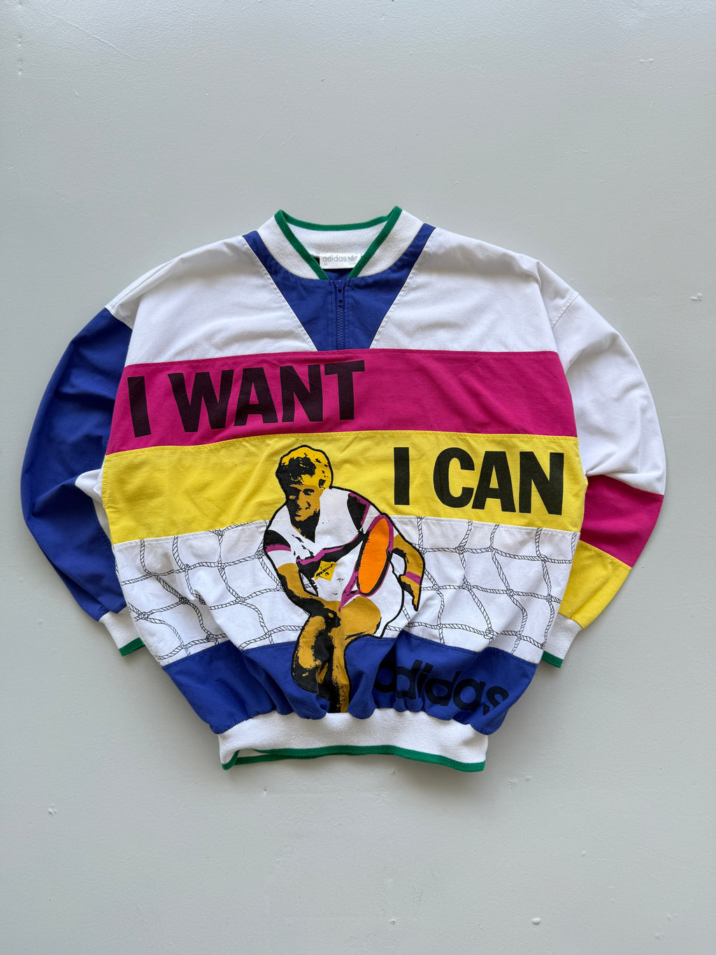 White Adidas 80's Vintage Graphic Tennis Pullover Windbreaker - Boxy Medium