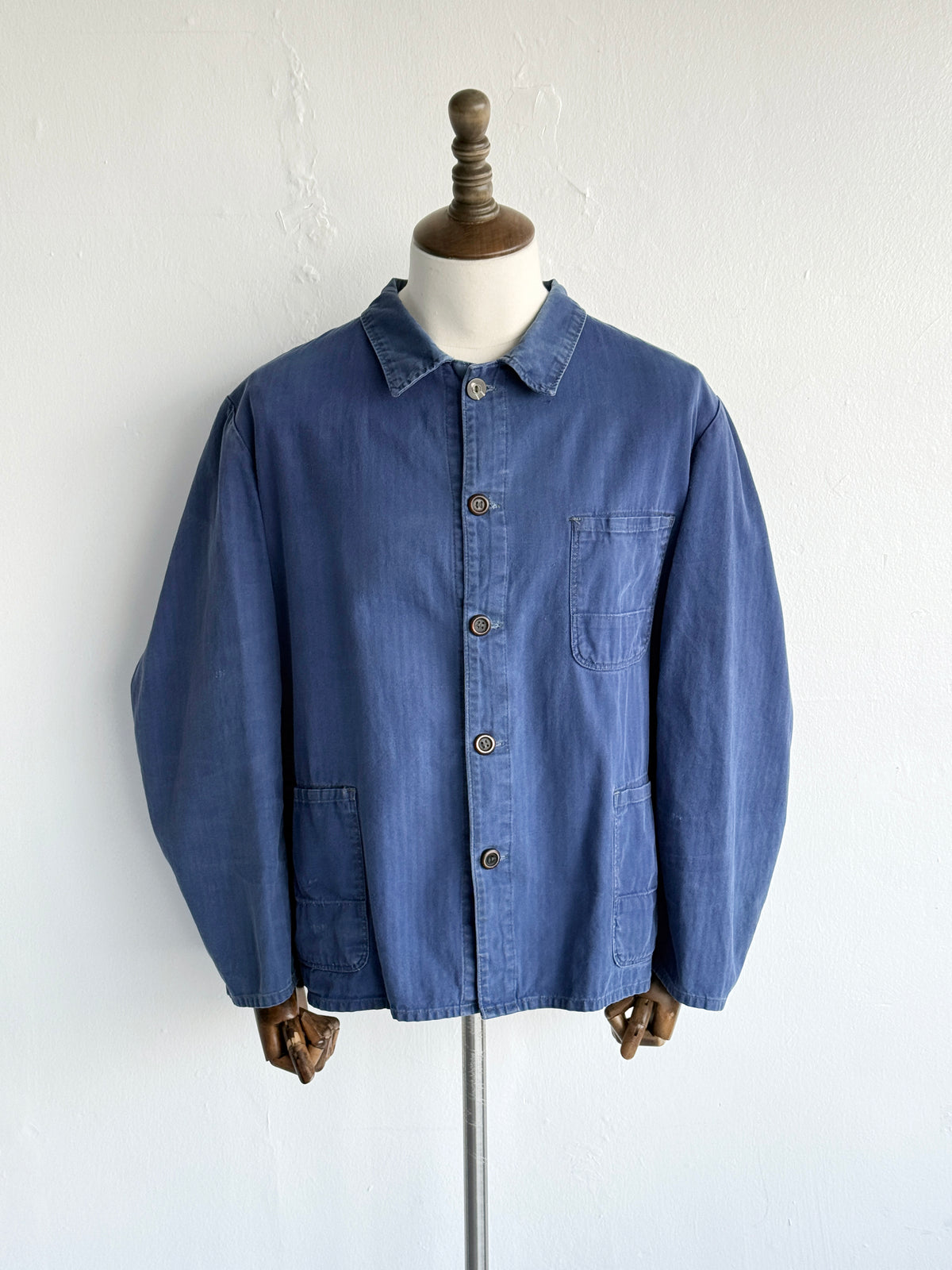 Blue Herringbone Cotton Vintage Workwear Chore Jacket CH499 - Large