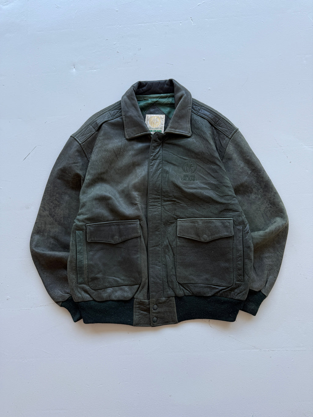 Green MGM Grand 90s Vintage Leather A2 Jacket - XL