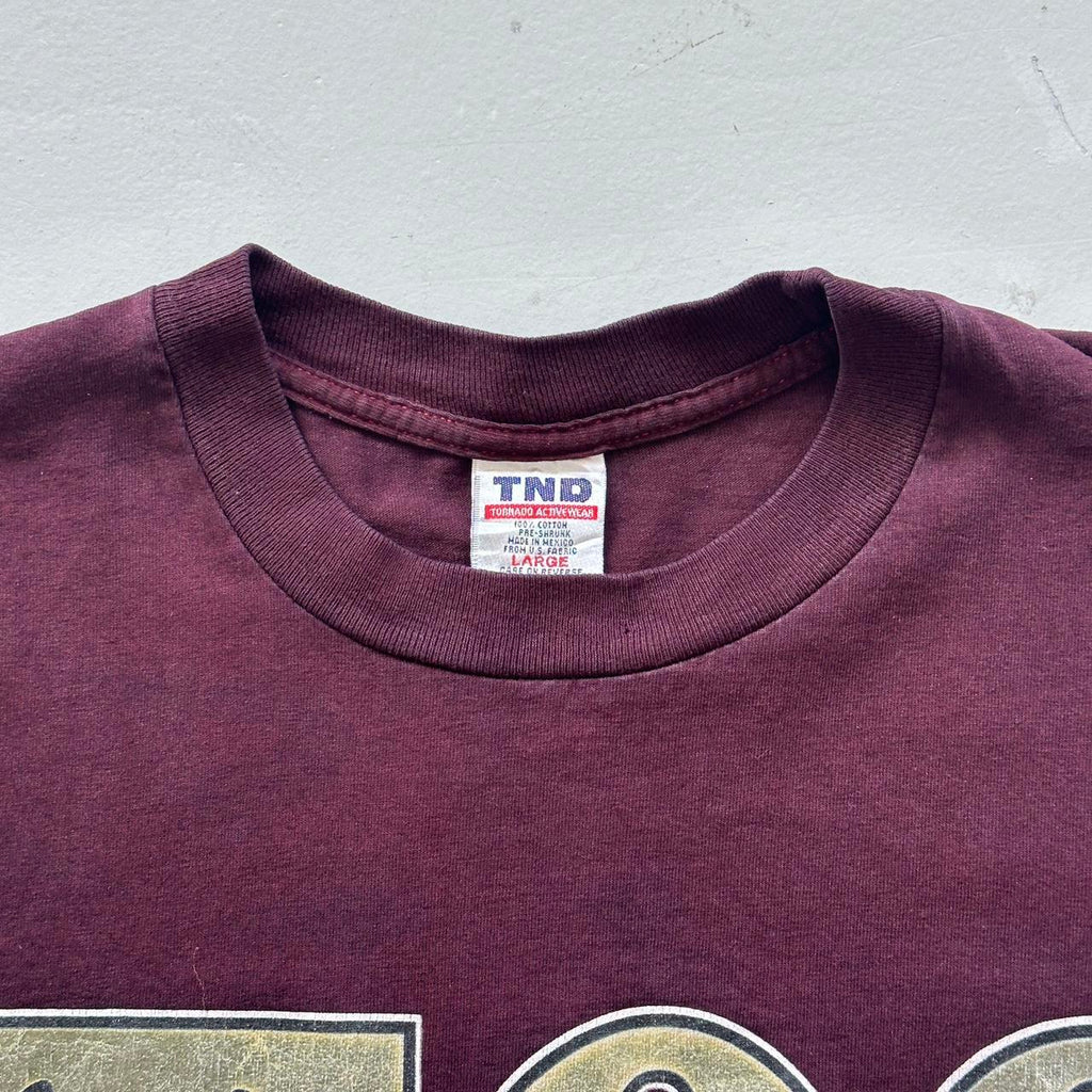 Burgundy Over-dyed Religious Slogan Vintage 90's T-shirt - Large