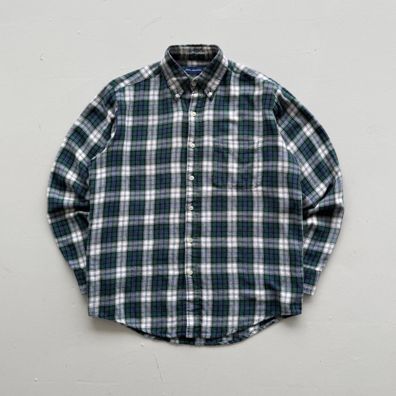 Green and Blue Checkered Long Sleeve 90s Vintage Flannel Shirt - Large
