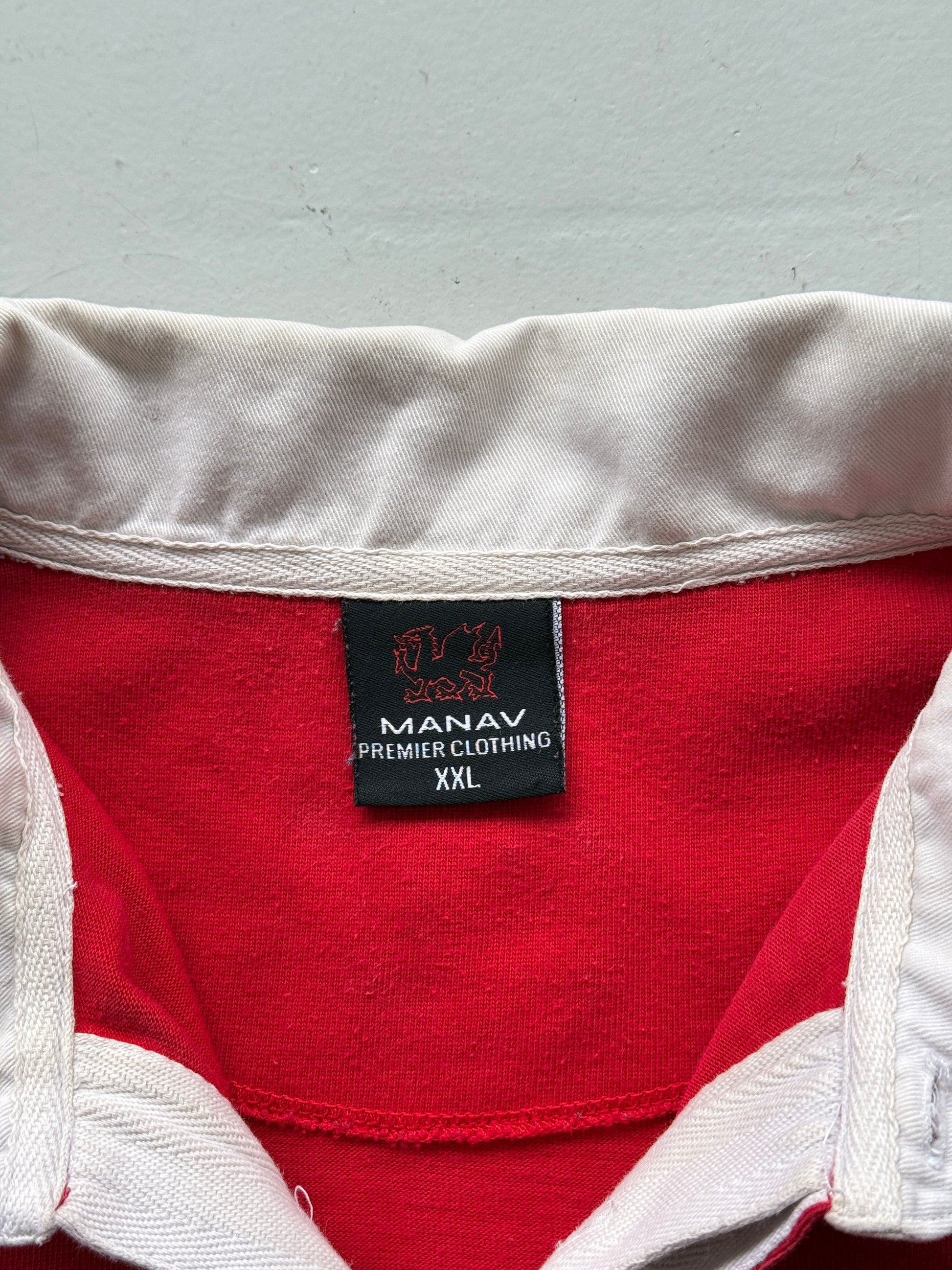 Red Wales 90's Vintage Long Sleeve Rugby Union Jersey Polo - XL