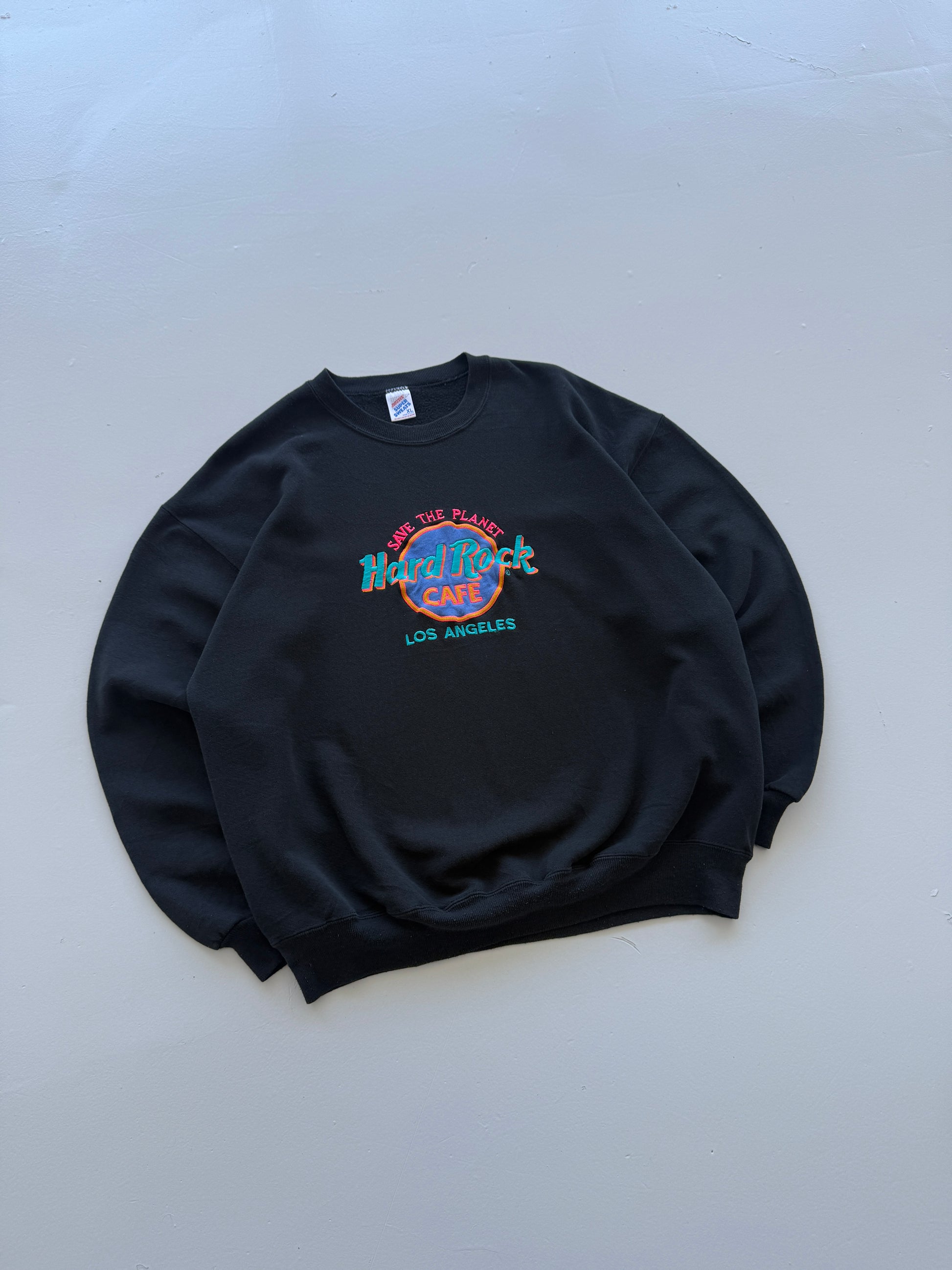 Black Hard Rock Cafe Los Angles 90's Vintage Graphic Sweatshirt Jumper - Large