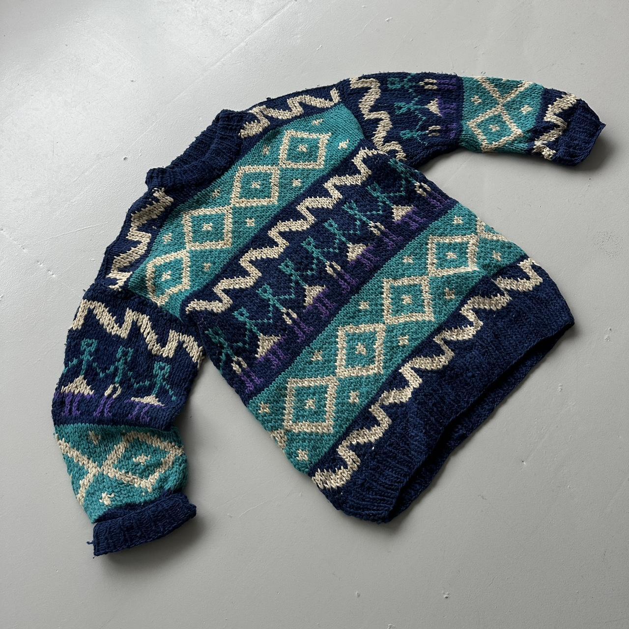 Blue Ecuadorian 80s Chunky Knit Jumper - Large