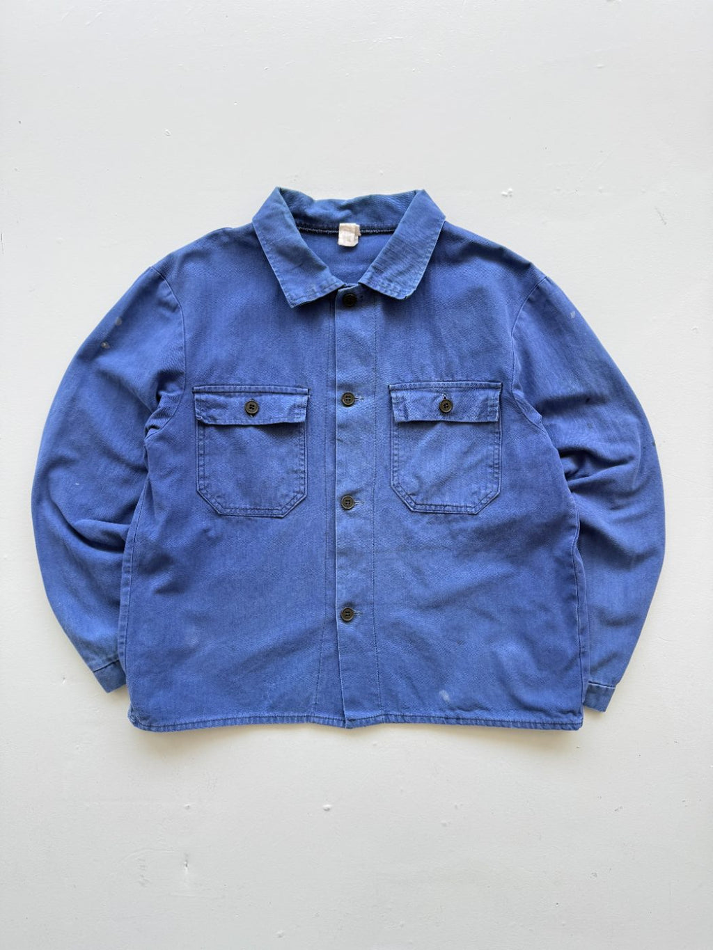 Blue French Herringbone 1970's Vintage Workwear Chore Jacket CH330 - Small