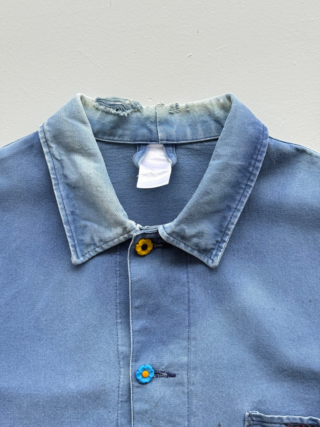 Faded Blue Thrashed French Chore Jacket 80's Vintage Workwear CH219 - Medium