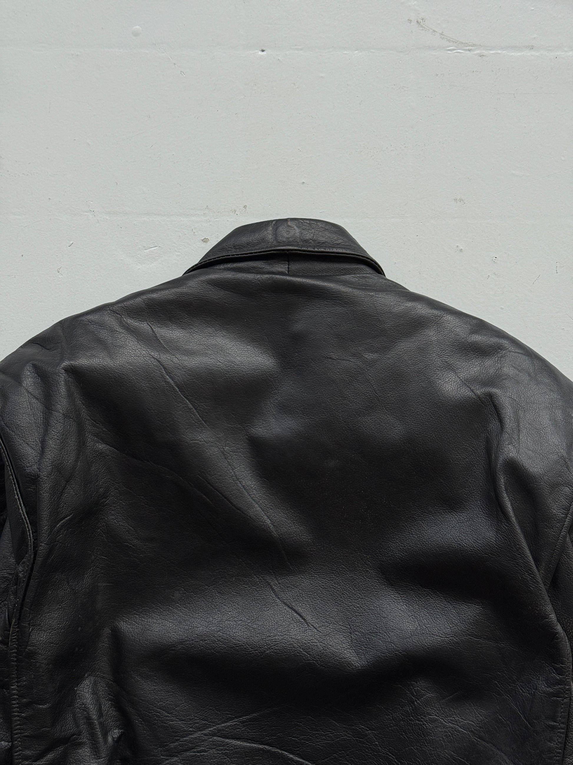 Black A2 Leather Vintage Lined Aviation Bomber Jacket 004 - XL
