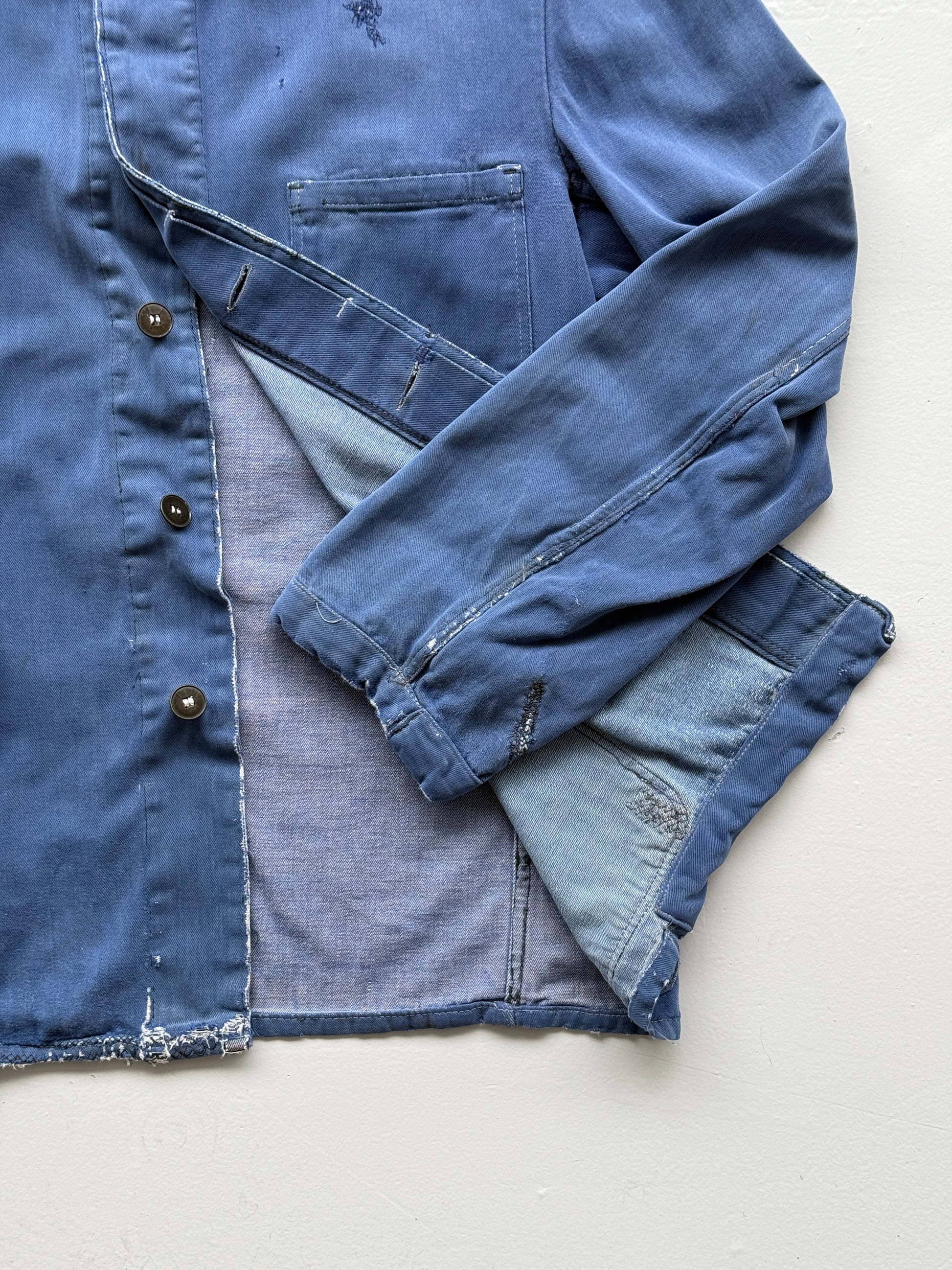 Thrashed Blue Chore Jacket 70's Vintage French Workwear CH146 - Oversized Medium