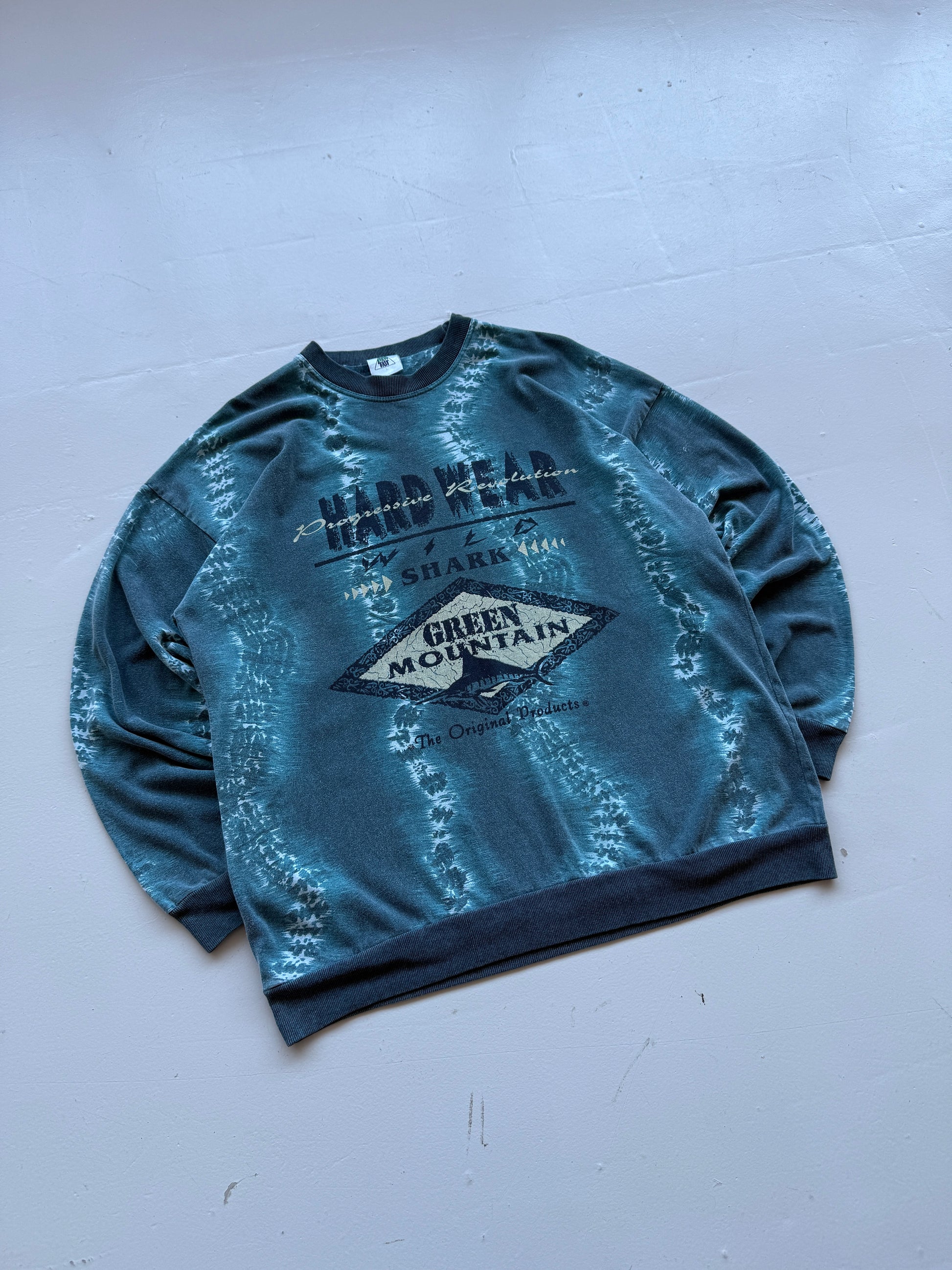 Blue Tie-Dye Green Mountain 90's Long Sleeve Surfer T-Shirt - Large
