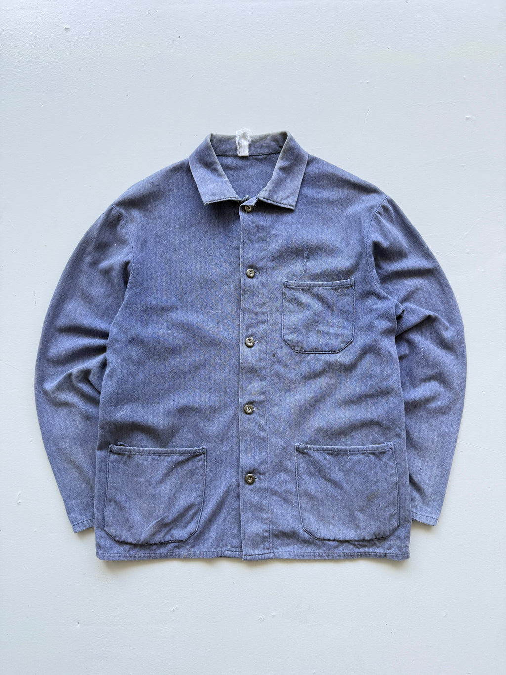Faded Blue French Chore Jacket 80's Vintage Herringbone Workwear CH325 - Womens