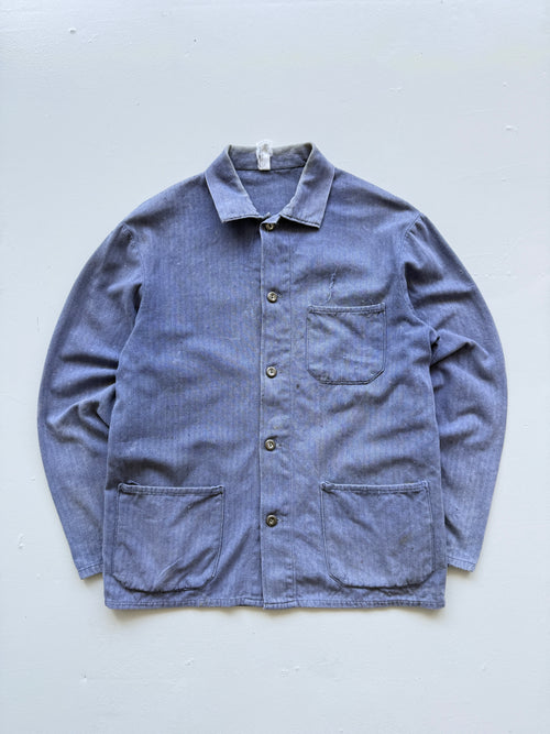 Faded Blue French Chore Jacket 80's Vintage Herringbone Workwear CH325 - Womens
