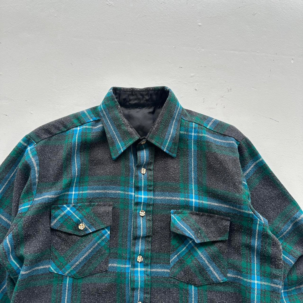 Green Grey Checkered 90s Vintage Long sleeve - Medium