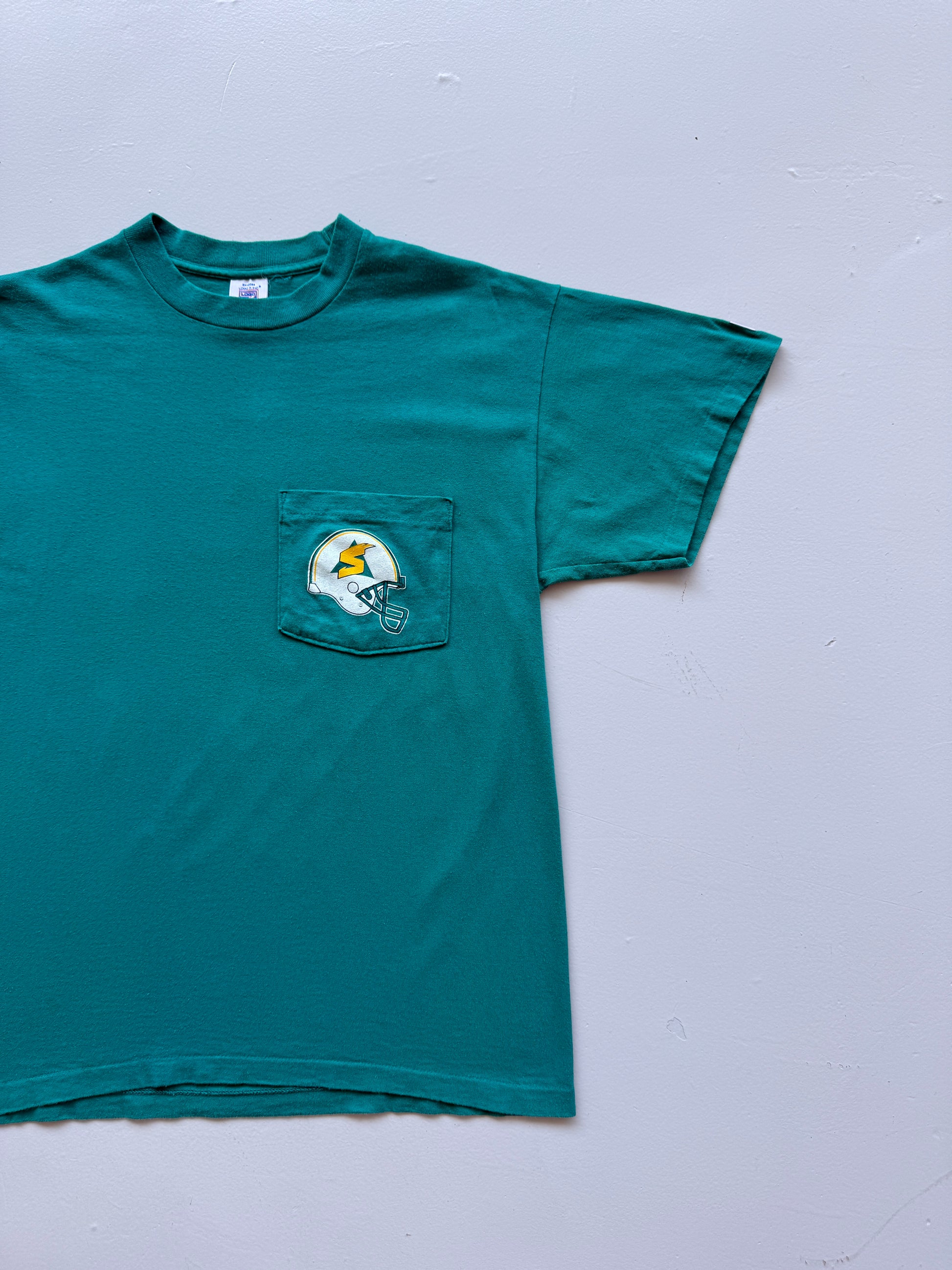 Teal Sacramento Surge 90's Vintage American Football Graphic Pocket T-Shirt - Me