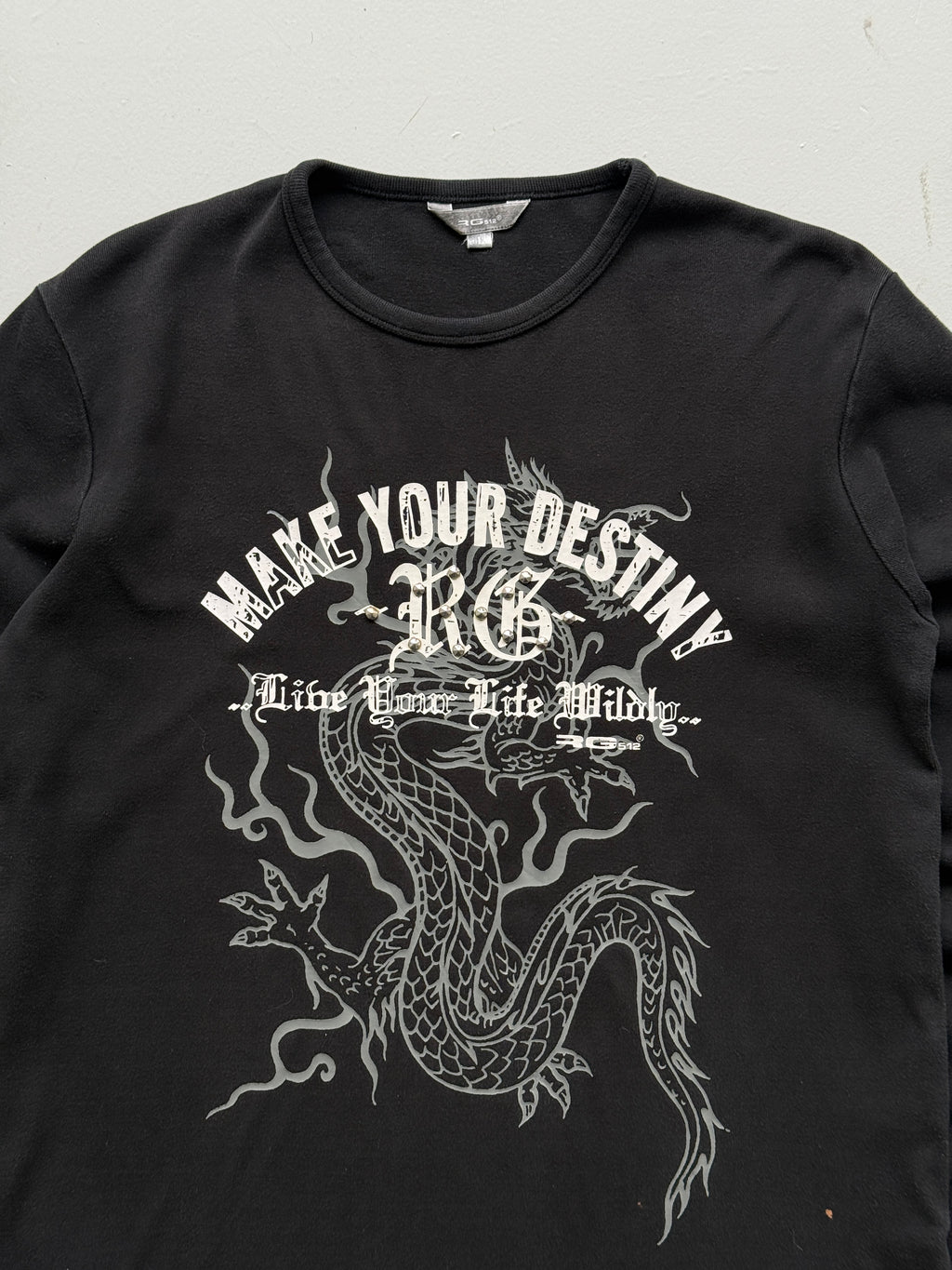 Black  Make Your Own Destiny Y2K Vintage Dragon Graphic Long Sleeve Top - M
