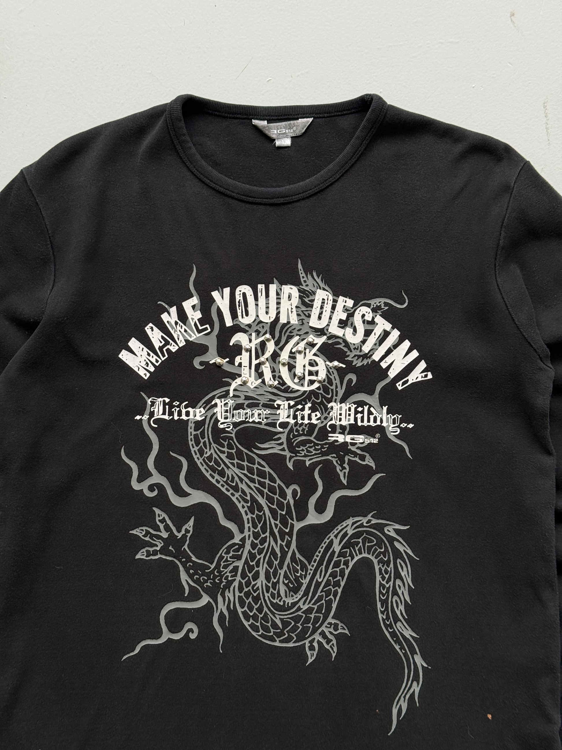 Black  Make Your Own Destiny Y2K Vintage Dragon Graphic Long Sleeve Top - M