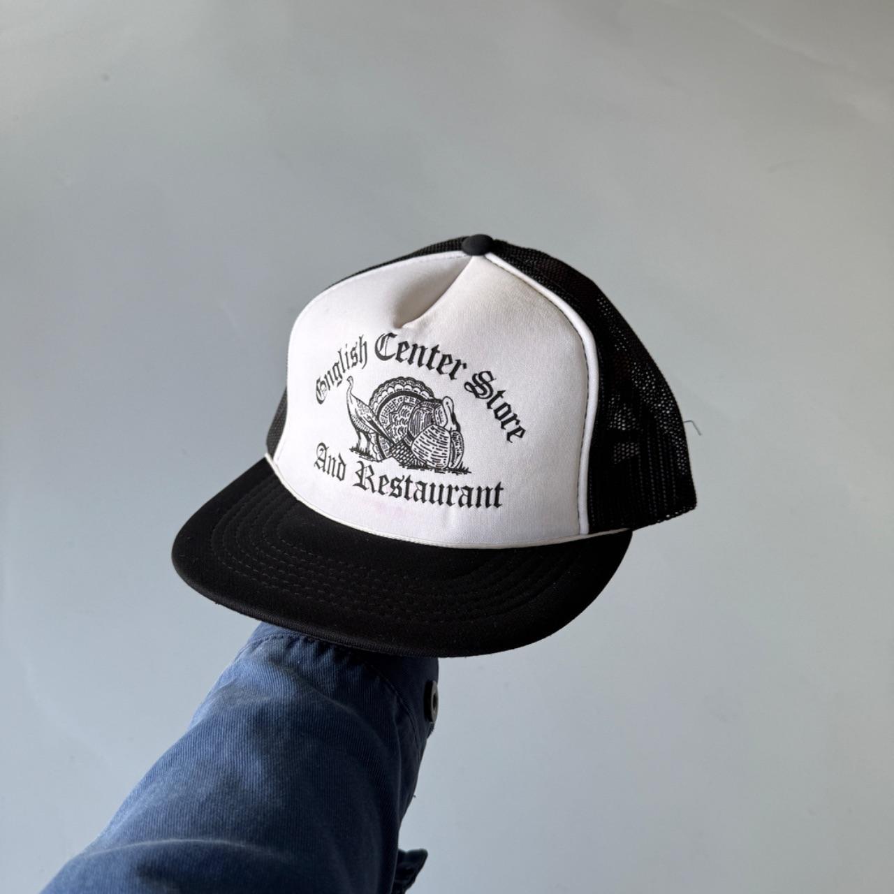 White Black English Centre Store Vintage Mesh and Foam SnapBack Trucker Cap