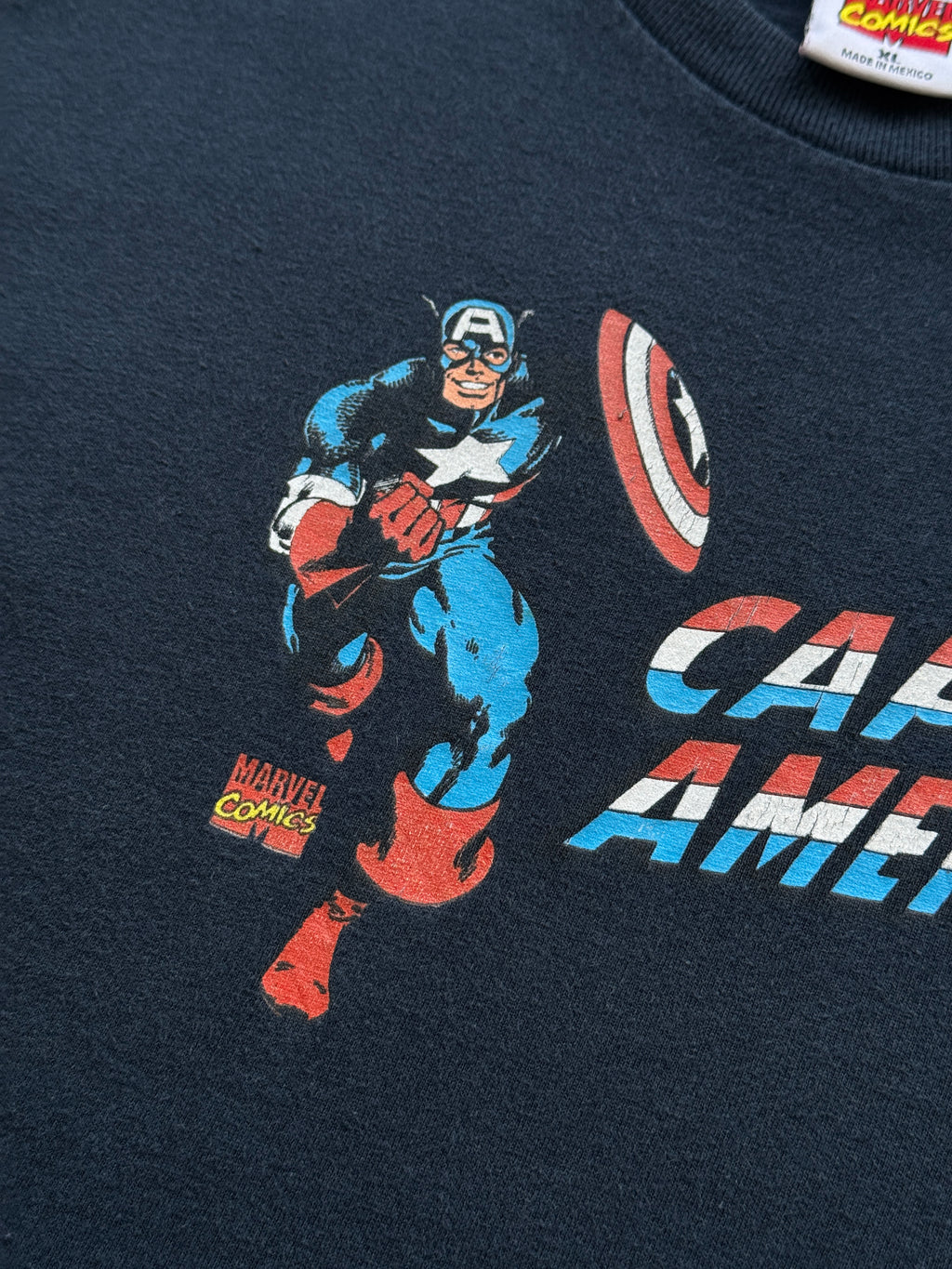 Navy Blue Captain America 00's Vintage Marvel Comics Graphic T-Shirt - XL