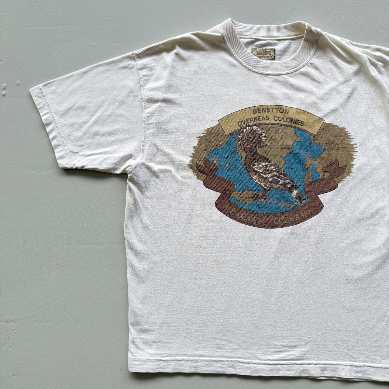 White United Colors of Benetton Pacific Ocean Vintage 90s T-shirt - Boxy XL