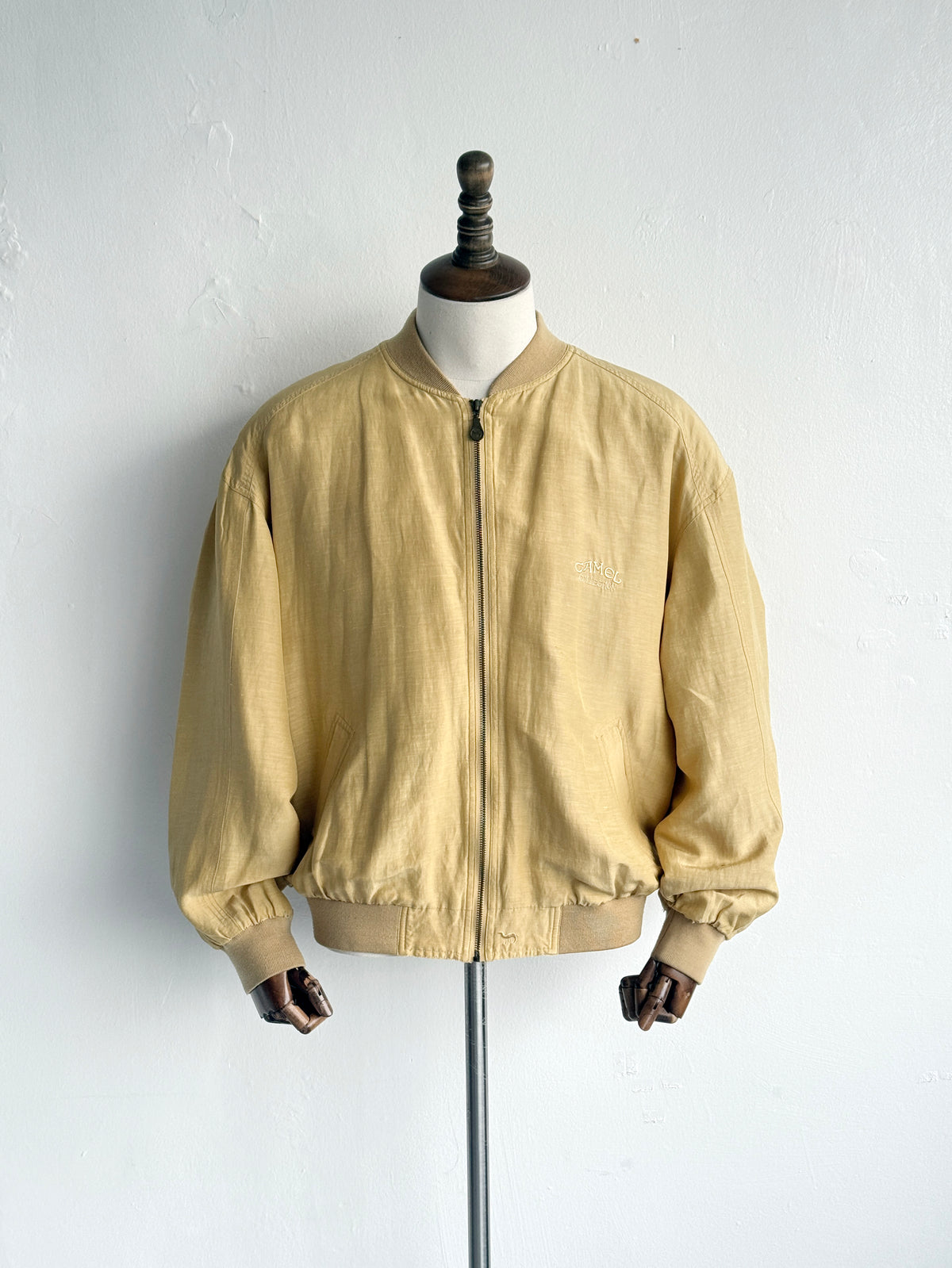 Camel Collection Silk Linen 90's Vintage Bomber Jacket - Large
