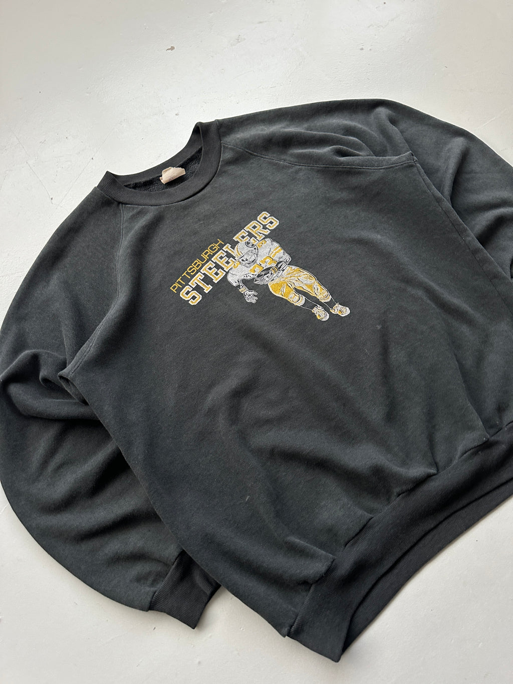 Pittsburgh Steelers Vintage Sweatshirt 80's Raglan Sweater Faded Black - Small